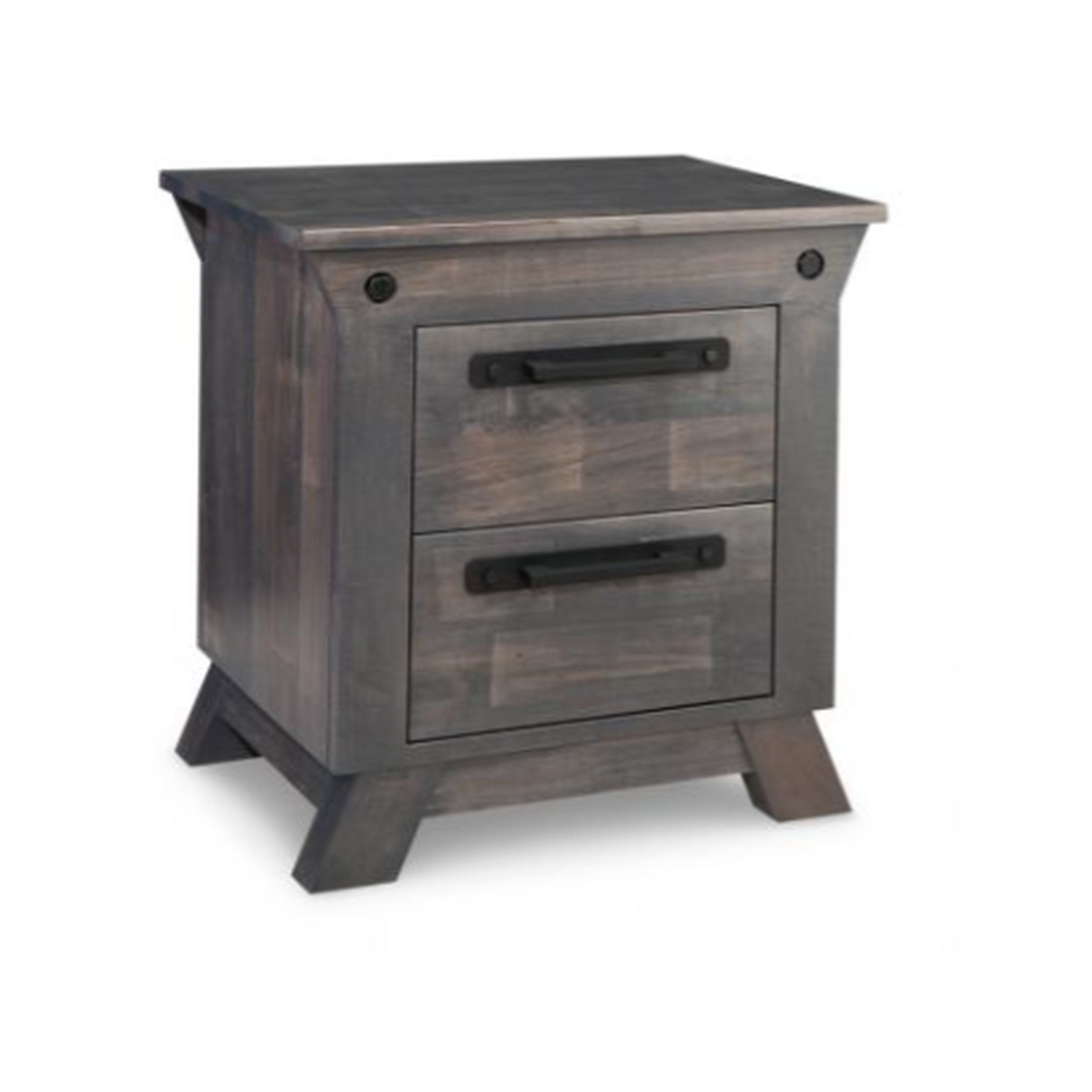 Wooden nightstand with two drawers on a white background