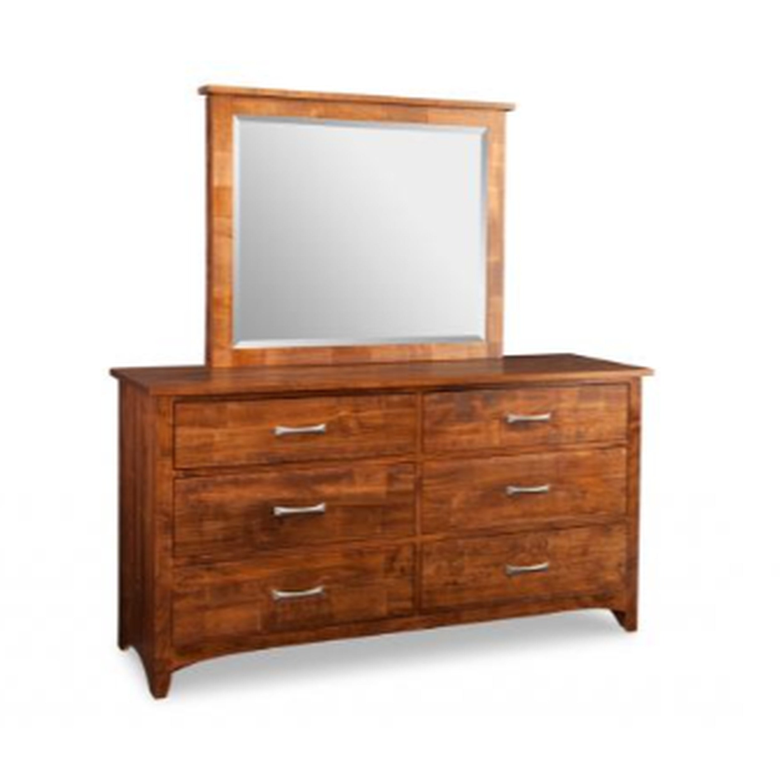Wooden dresser with mirror on a white background