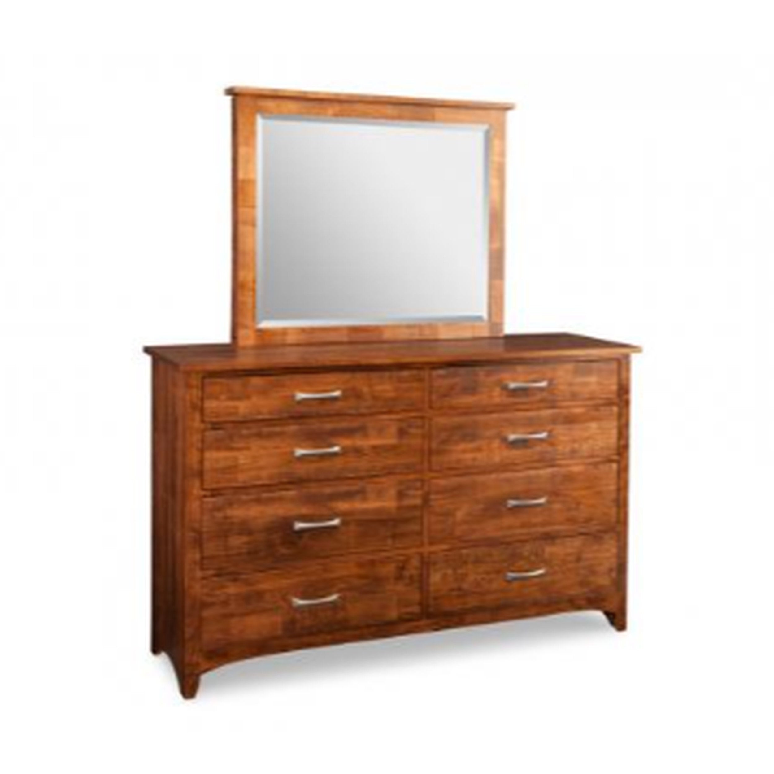 Wooden dresser with mirror on a white background