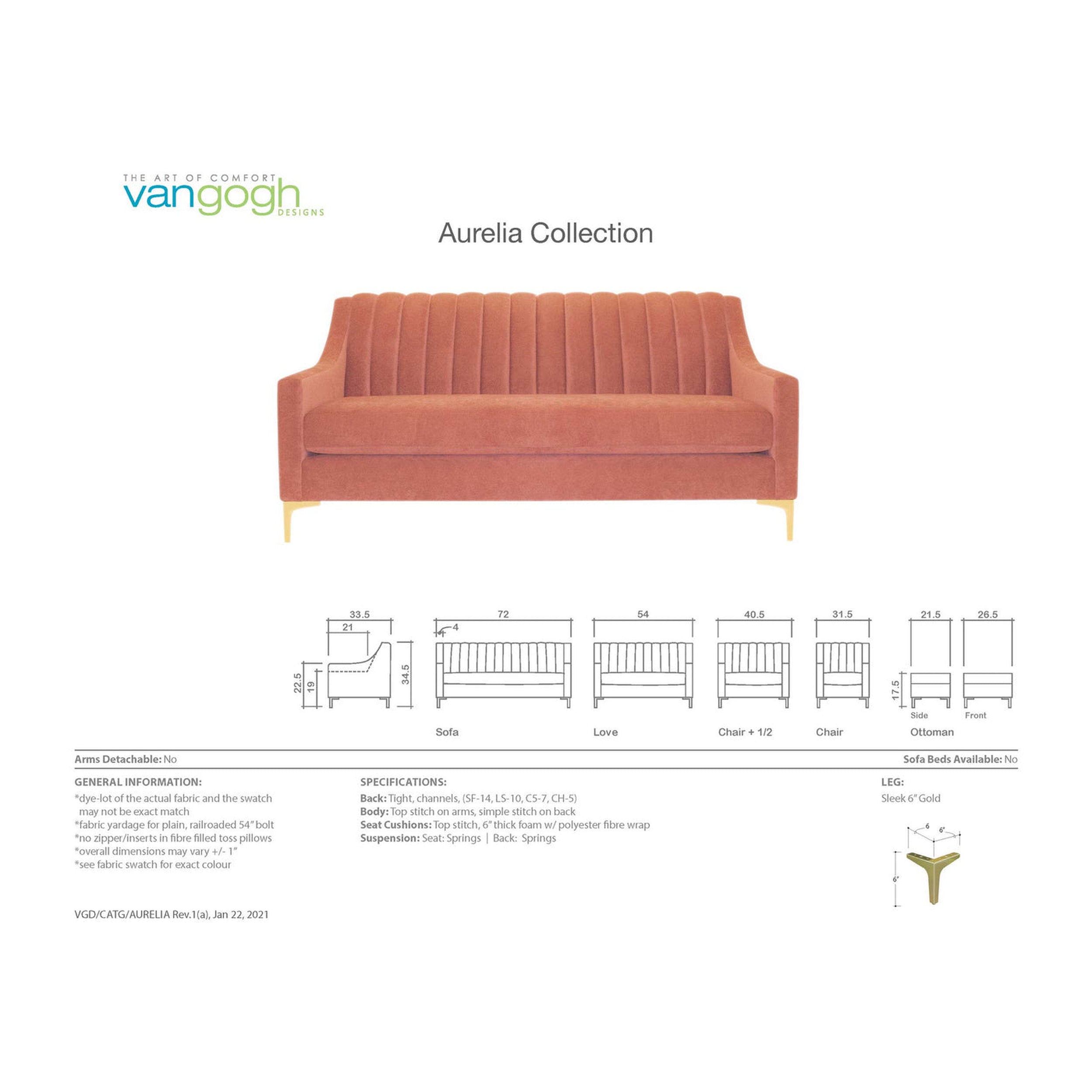 aurelia sofa dimension sheet