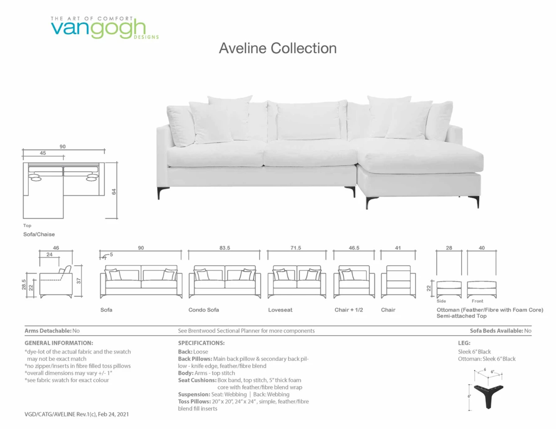 aveline dimension sheet