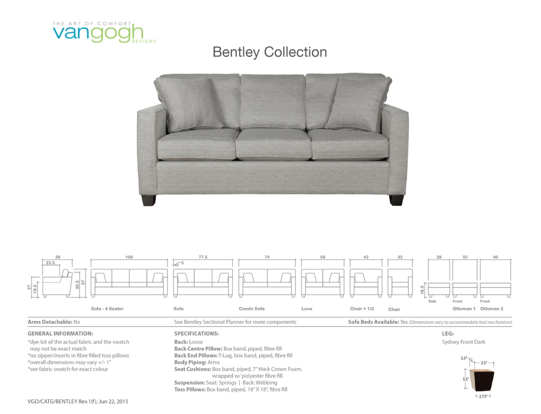 Bentley dimension sheet showing matching pieces