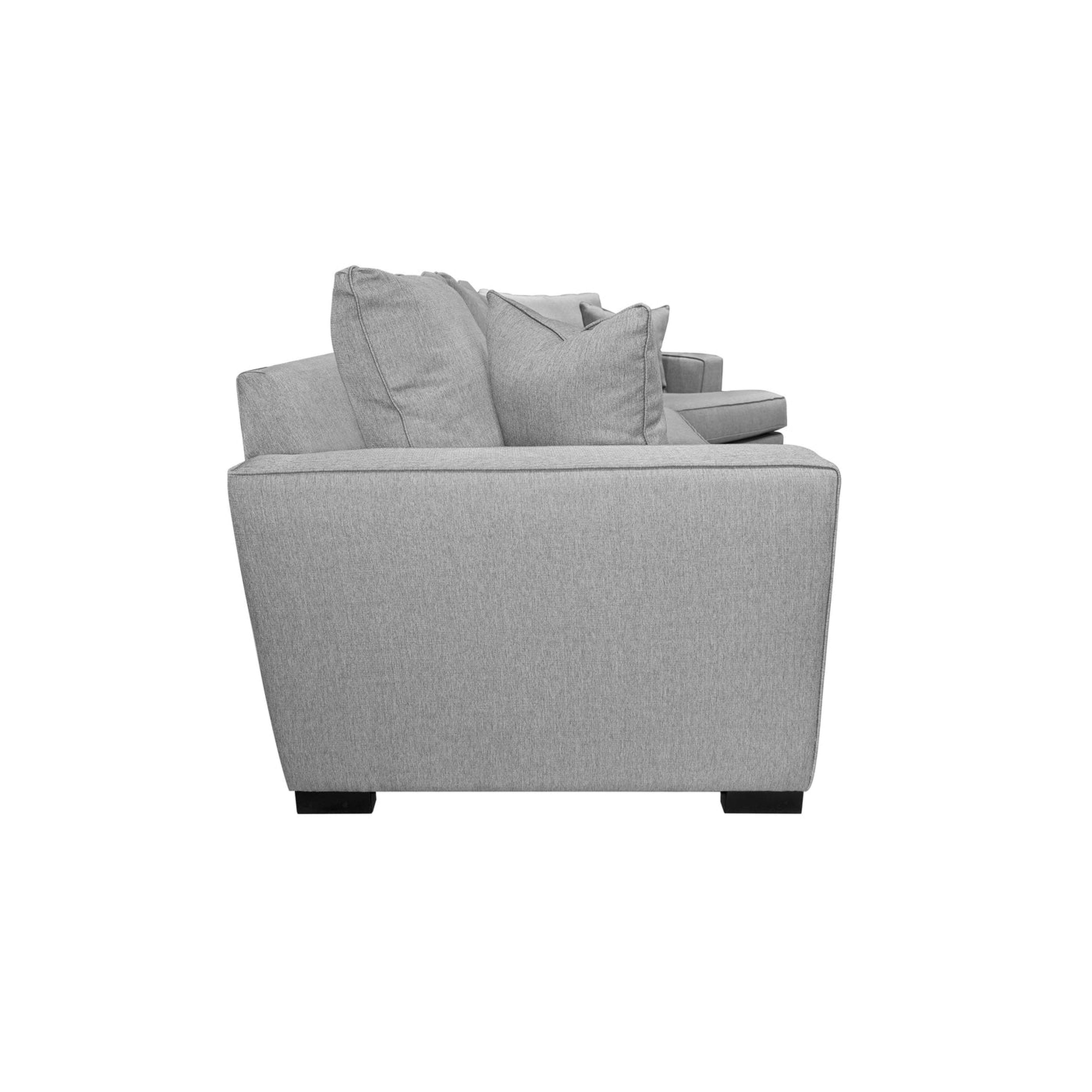 Gray sofa with cushions on a white background