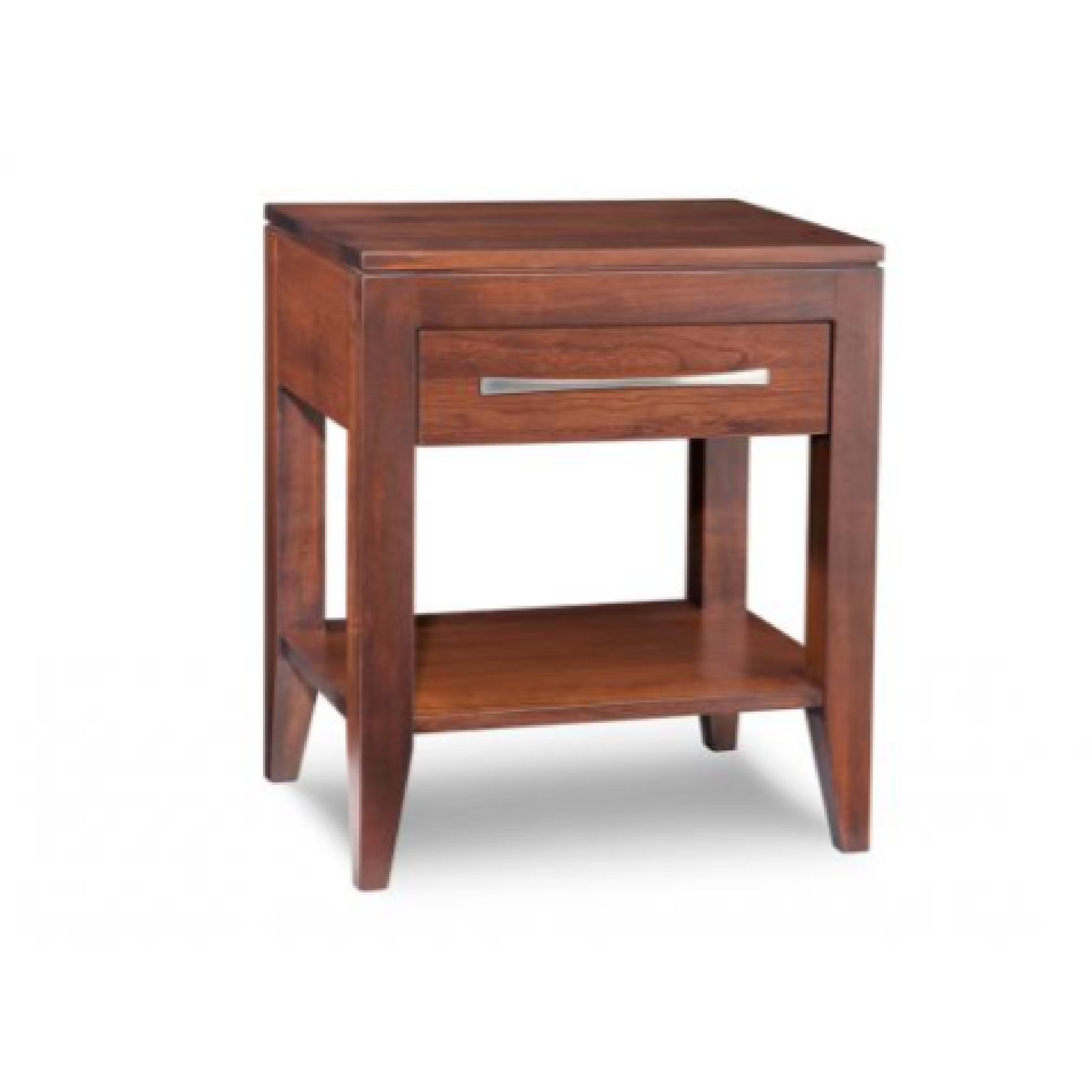 Wooden side table with a drawer on a white background