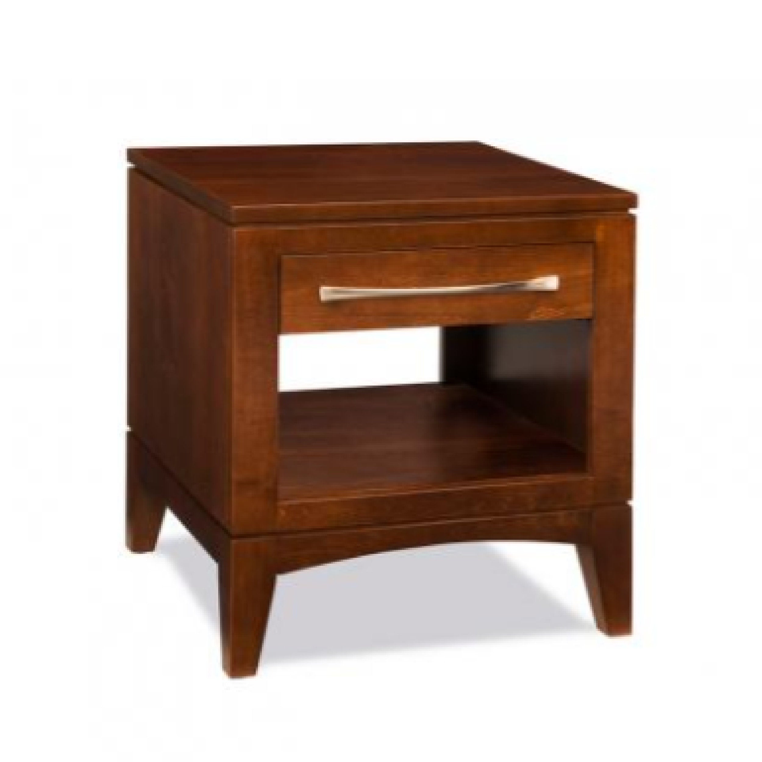 Wooden side table with a drawer on a white background