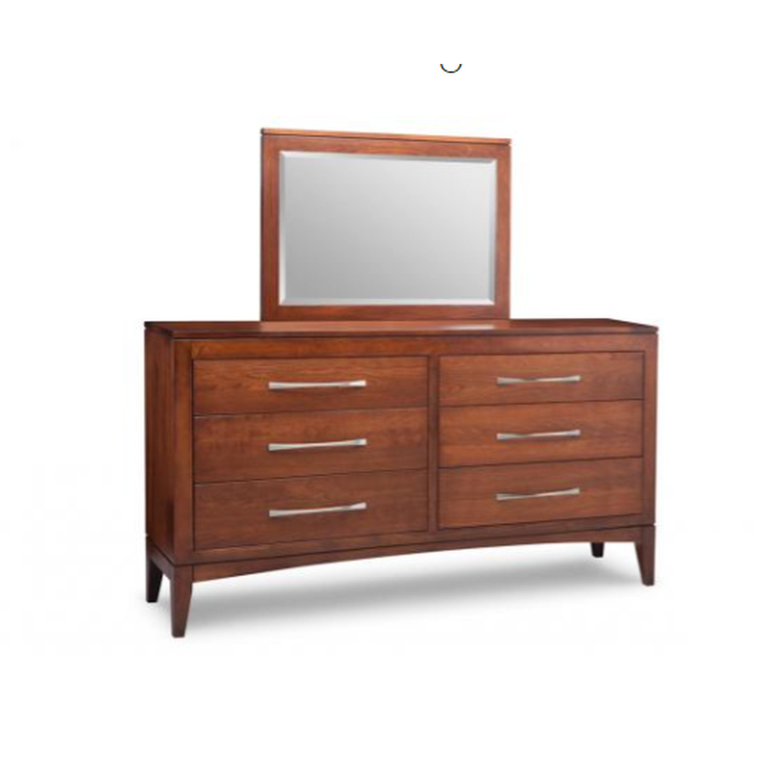 Wooden dresser with mirror on a white background
