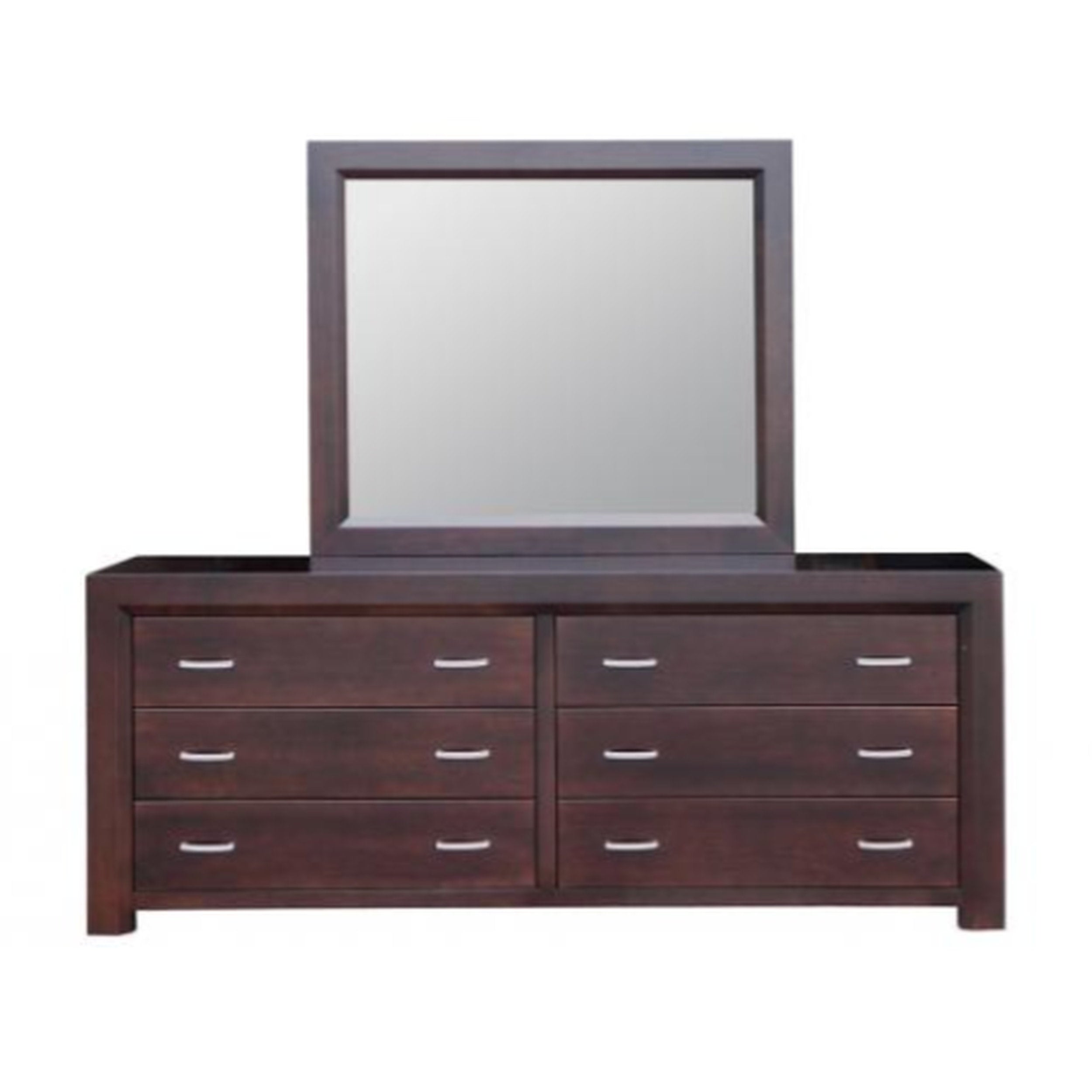 Wooden dresser with mirror on a white background