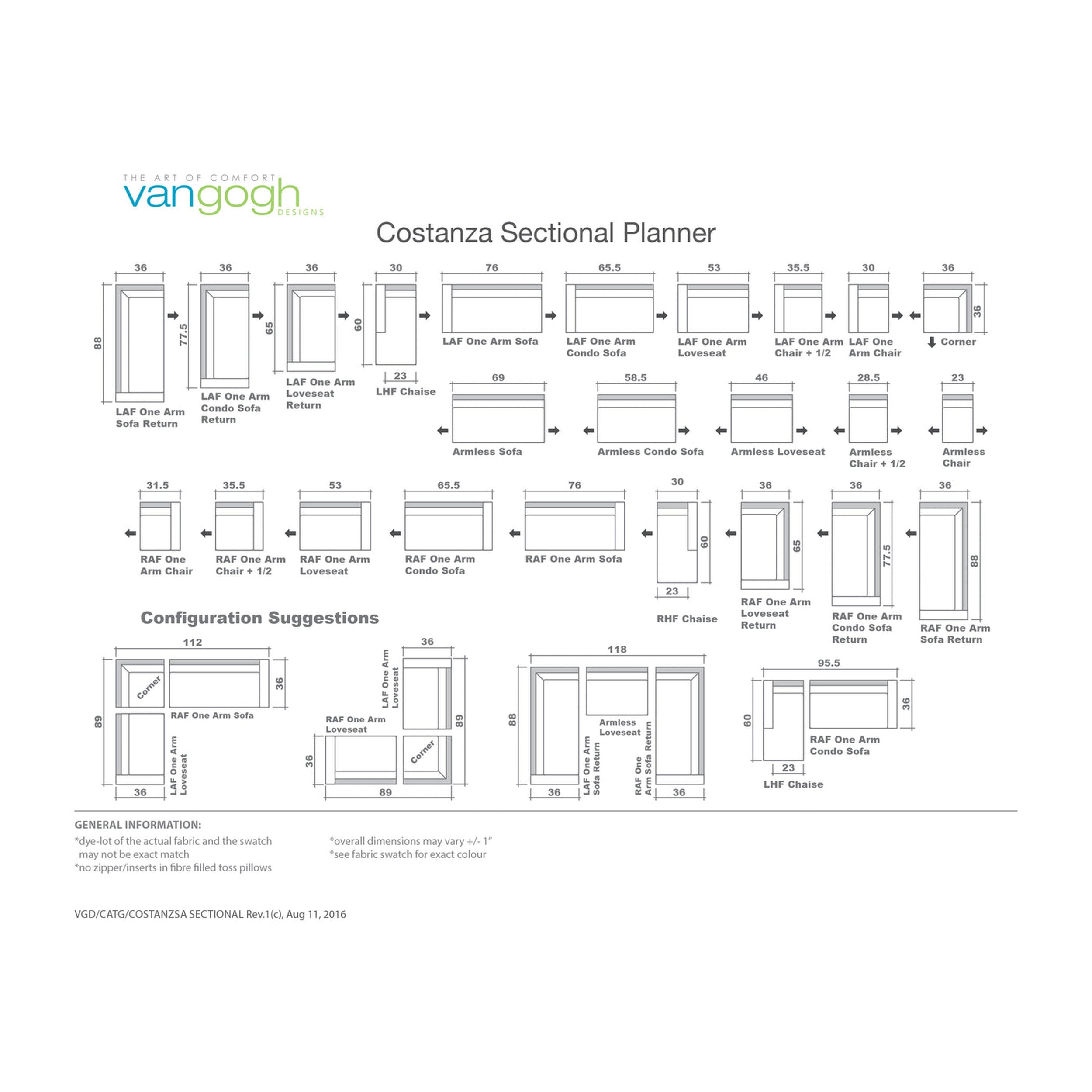 Costanza Sectional Planner by Vangogh with door configurations on a white background