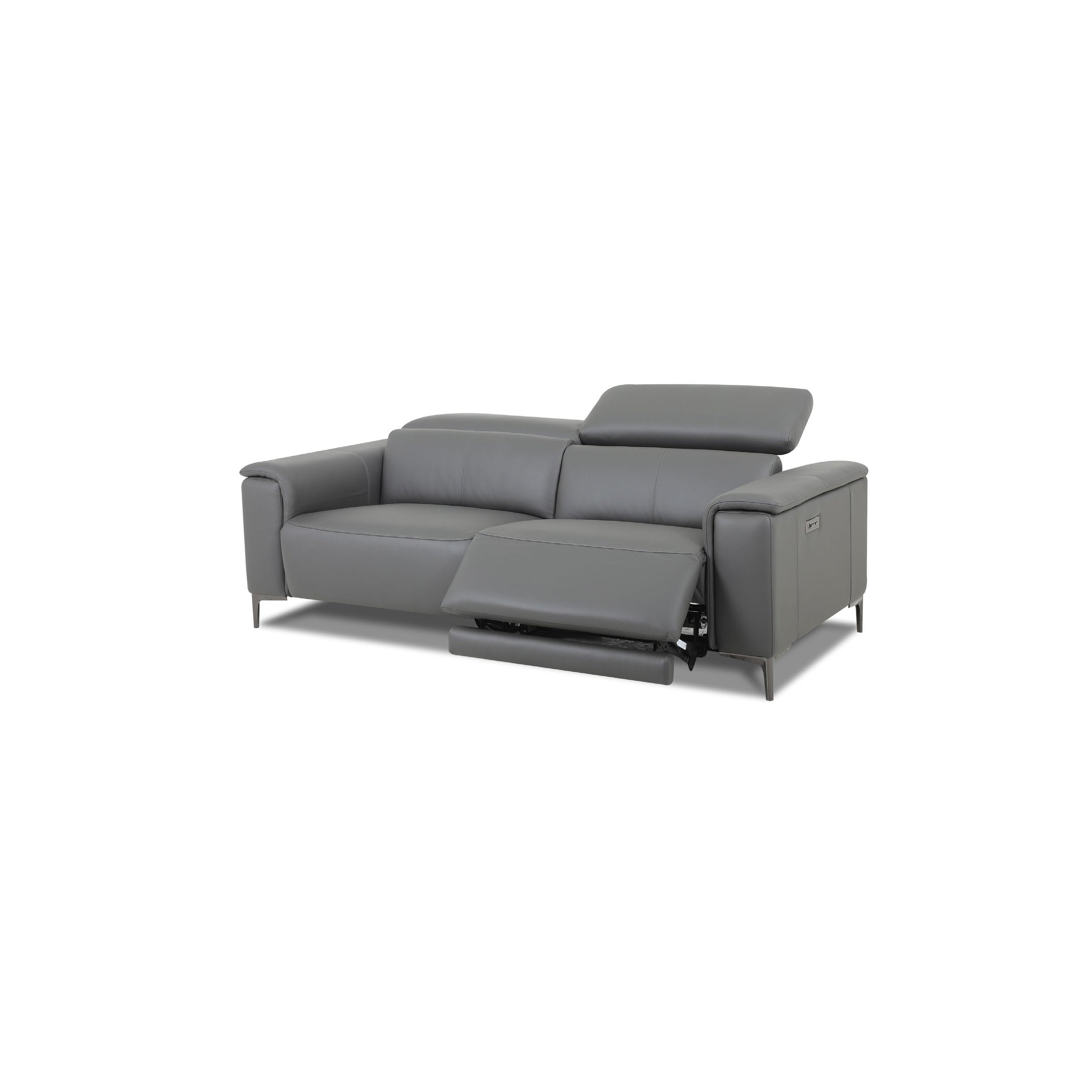 Gray sofa with reclining feature on a white background