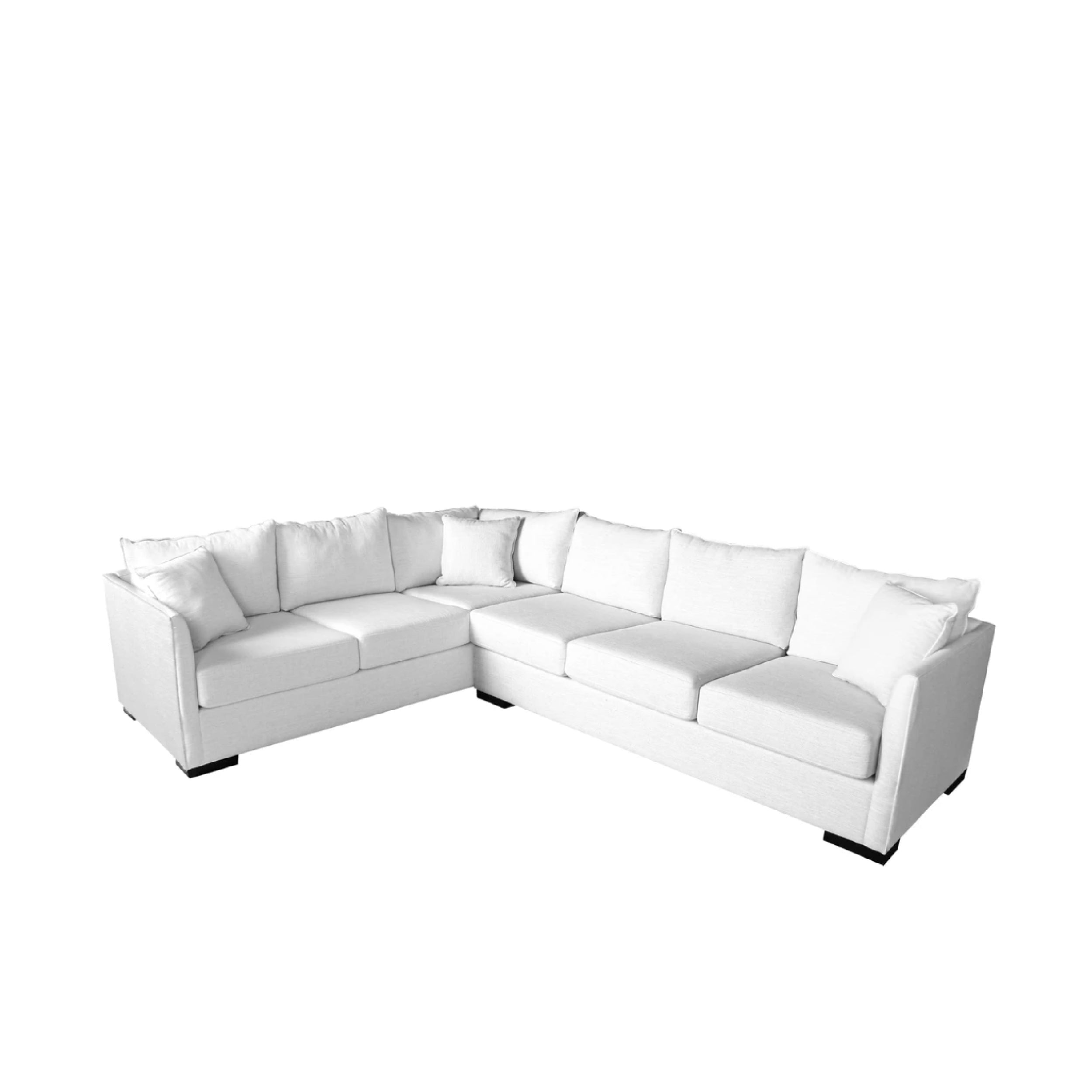 A white Denmore Sectional sofa with multiple seats, placed against a plain background.