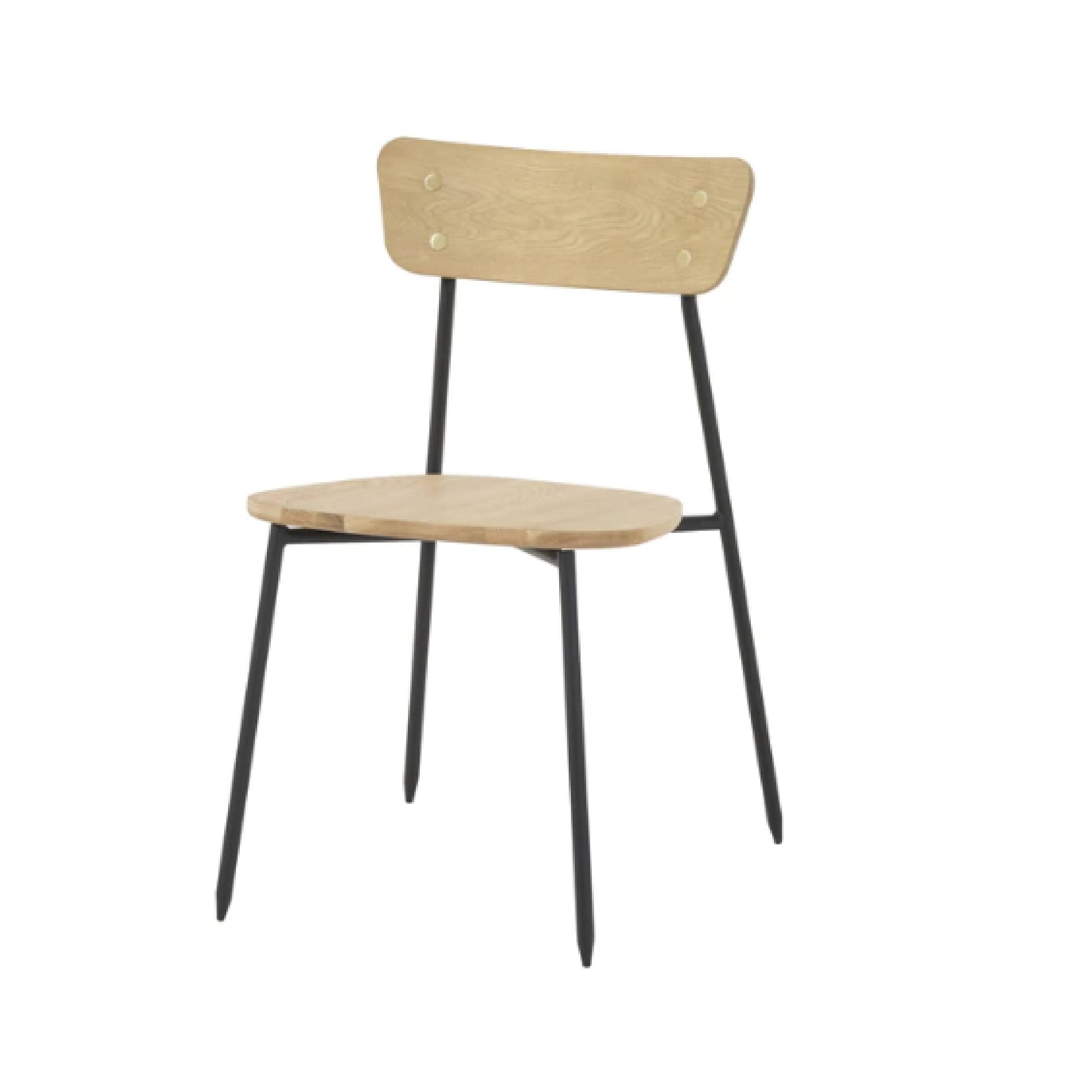 Wooden chair with black legs on a white background