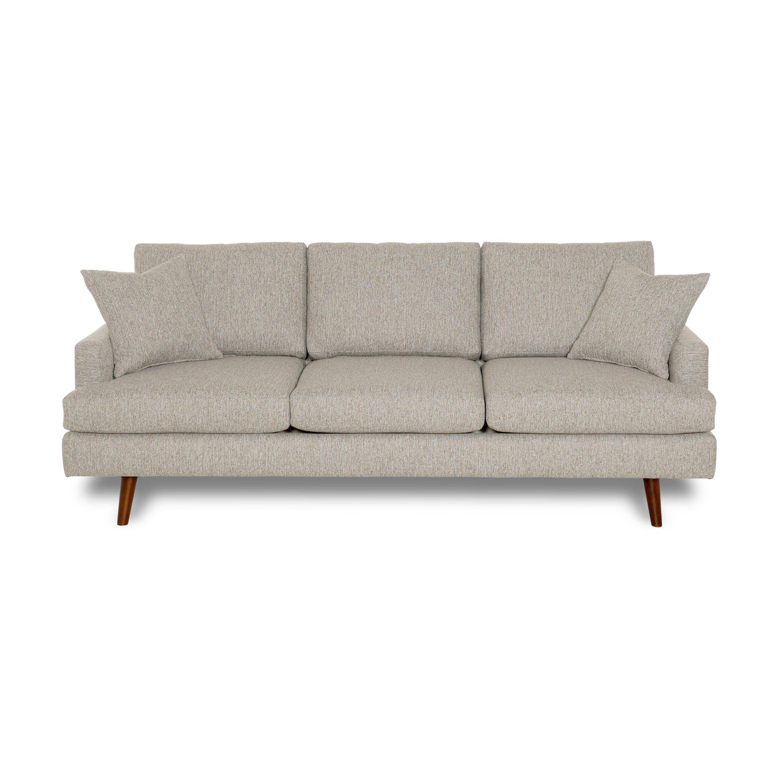3 seat sofa on wood legs in a white background