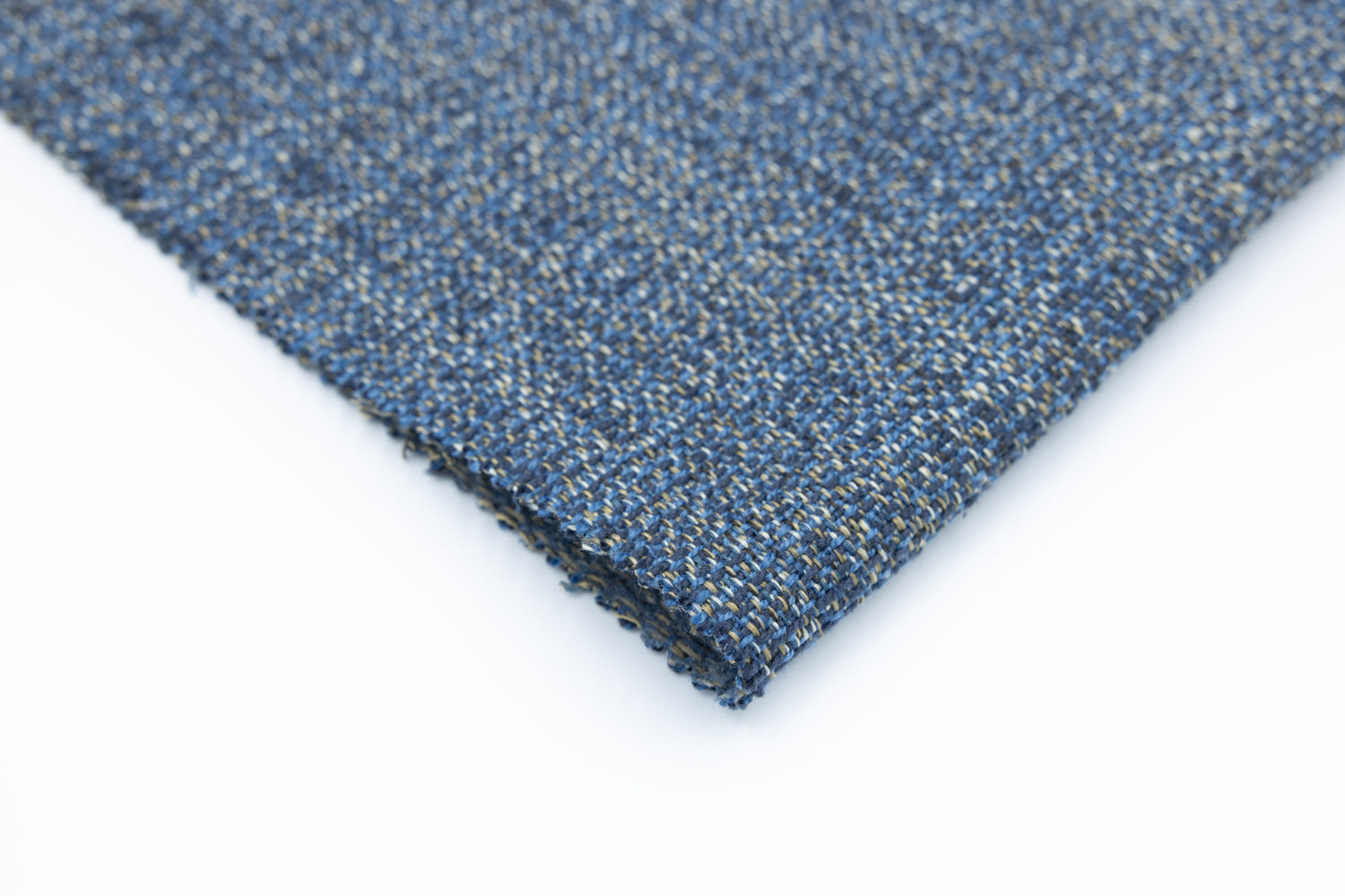 Zen Cobalt textile swatch in blue denim hues, woven cotton blend with subtle tan flecks, Van Gogh Designs showcases fabric