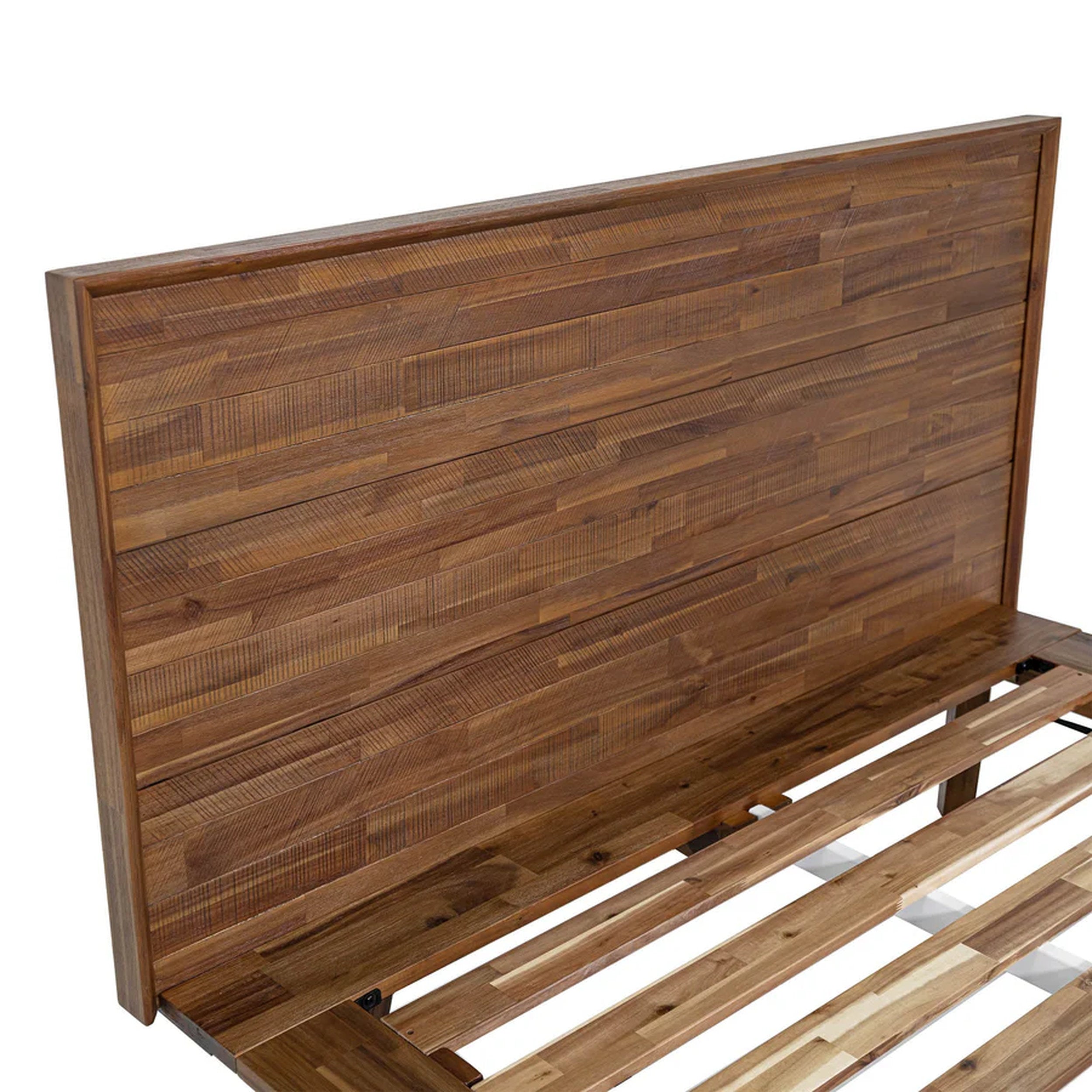 Wooden headboard with a bench at the foot on a white background