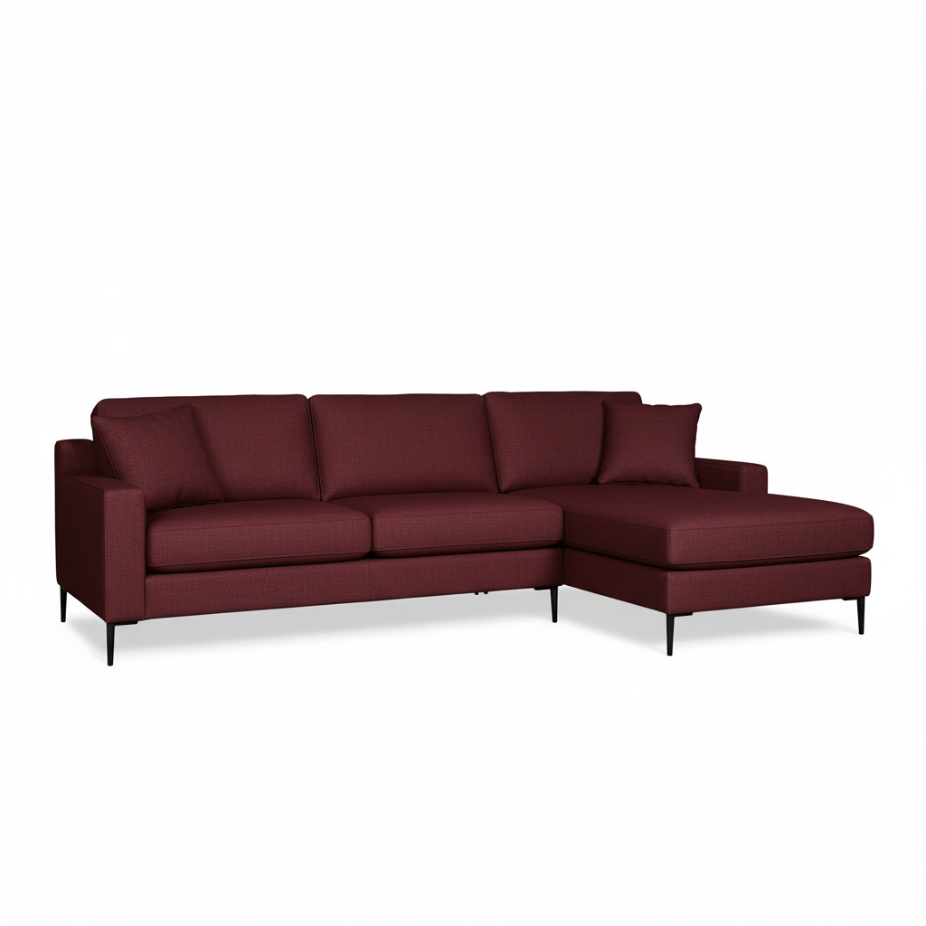 Maroon sectional sofa on a white background