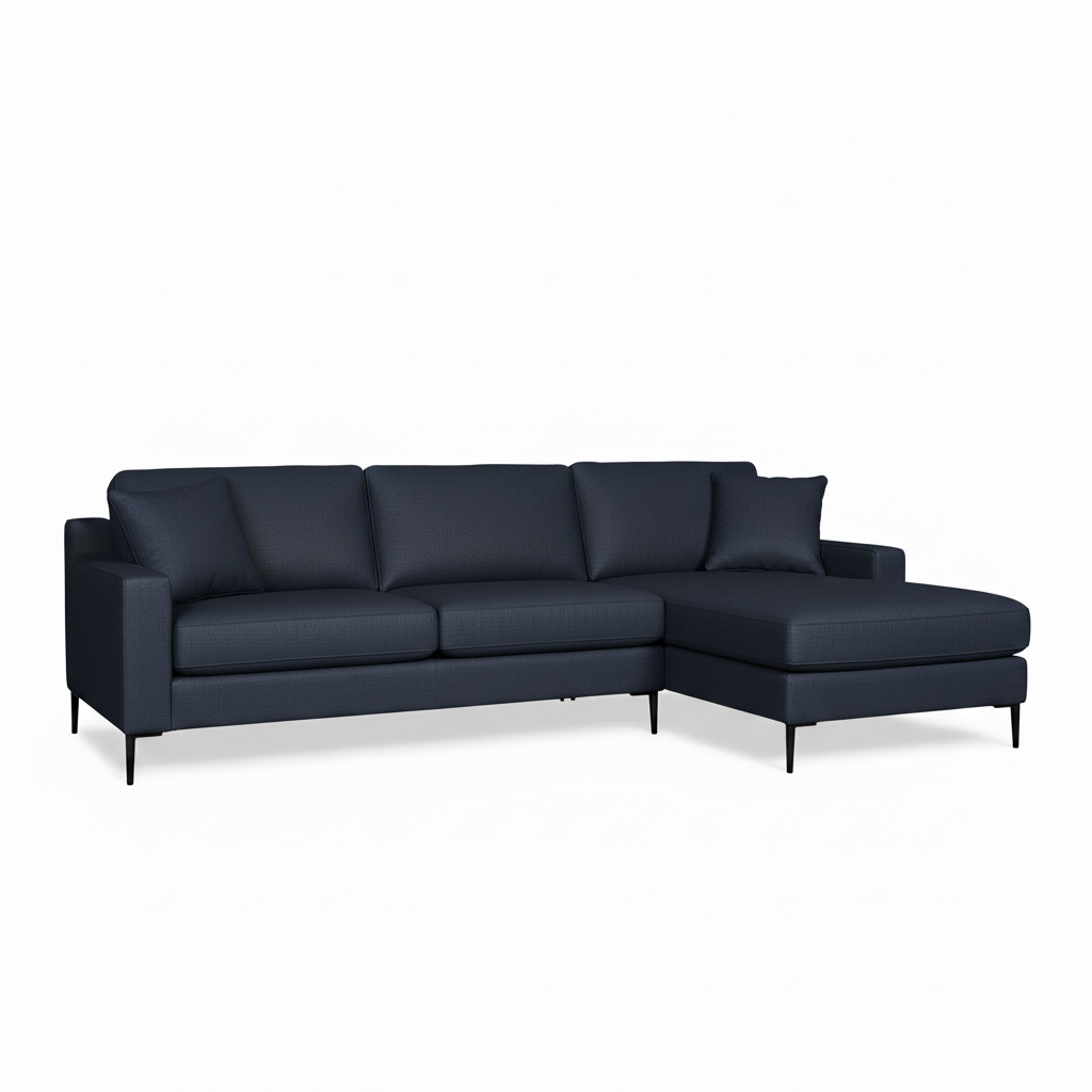 dark blue sectional sofa on a white background