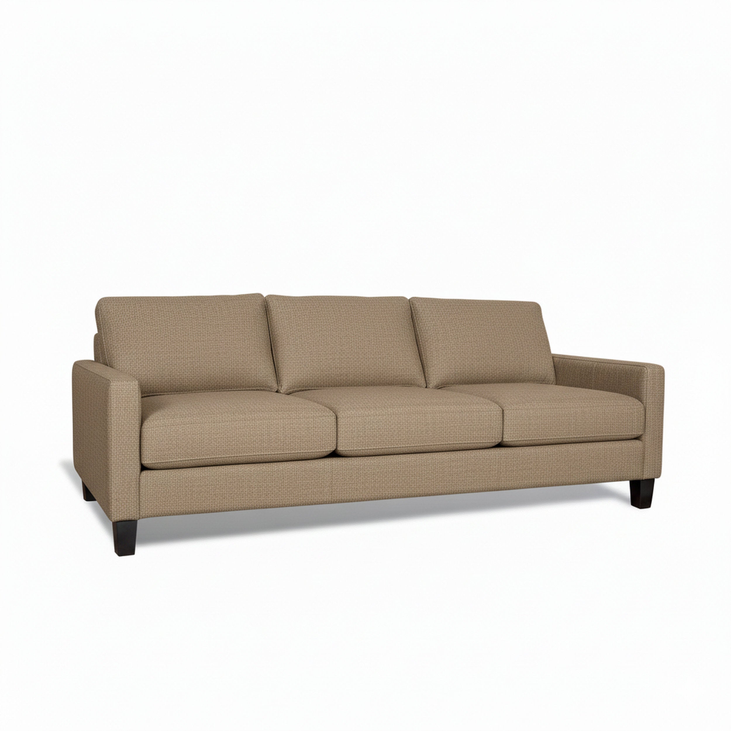 Beige fabric sofa on a white background