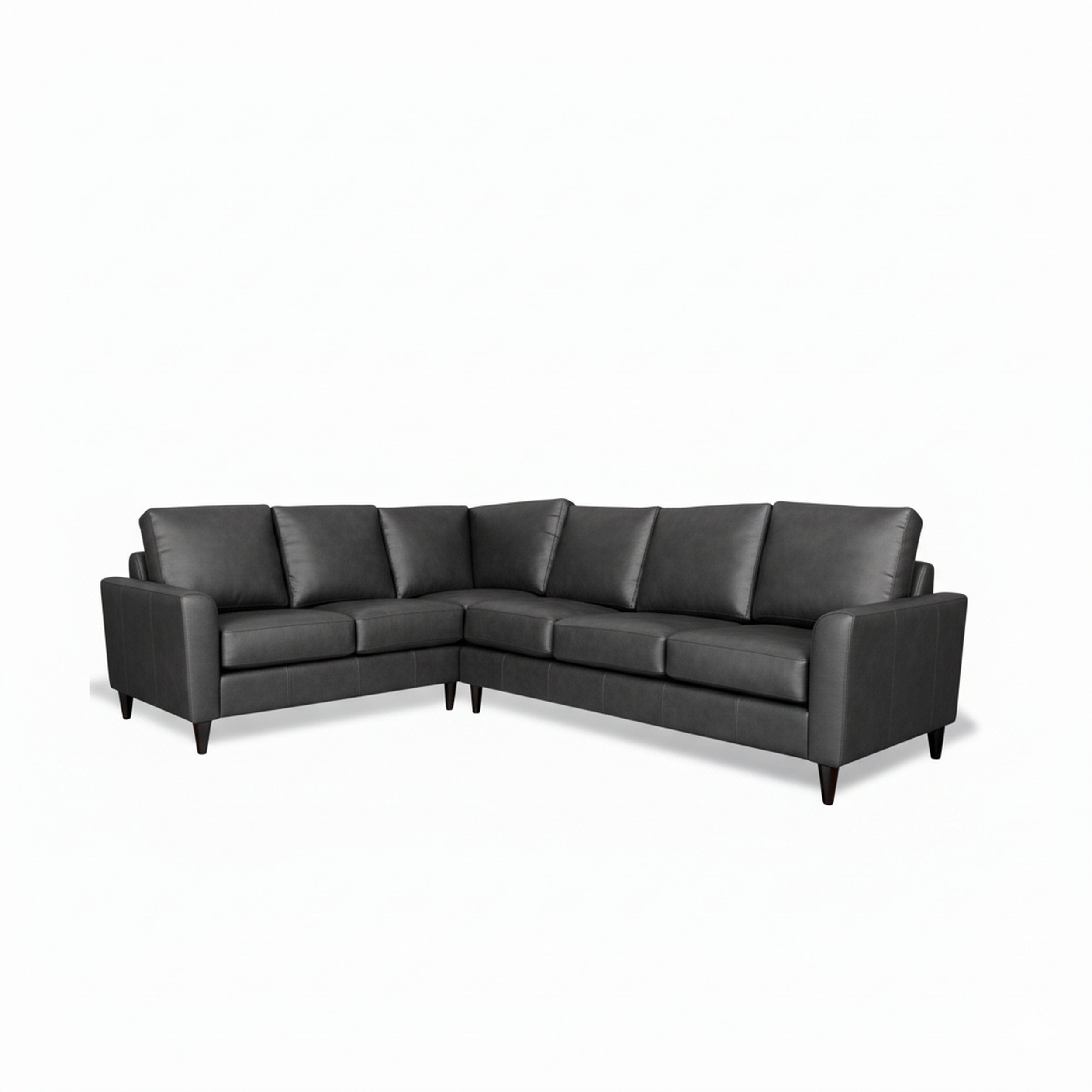 Black leather sectional sofa on a white background