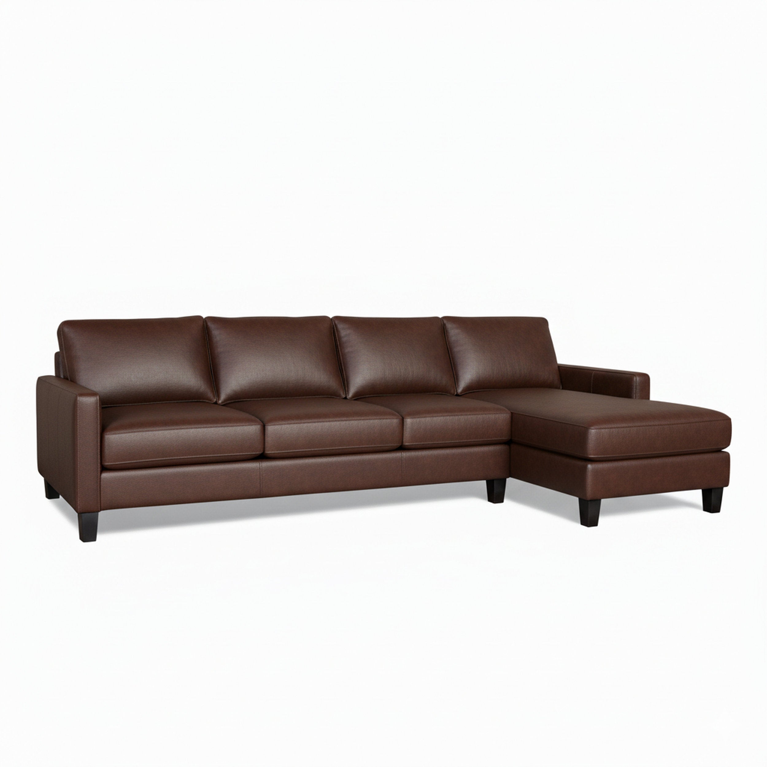 Brown leather sectional sofa on a white background