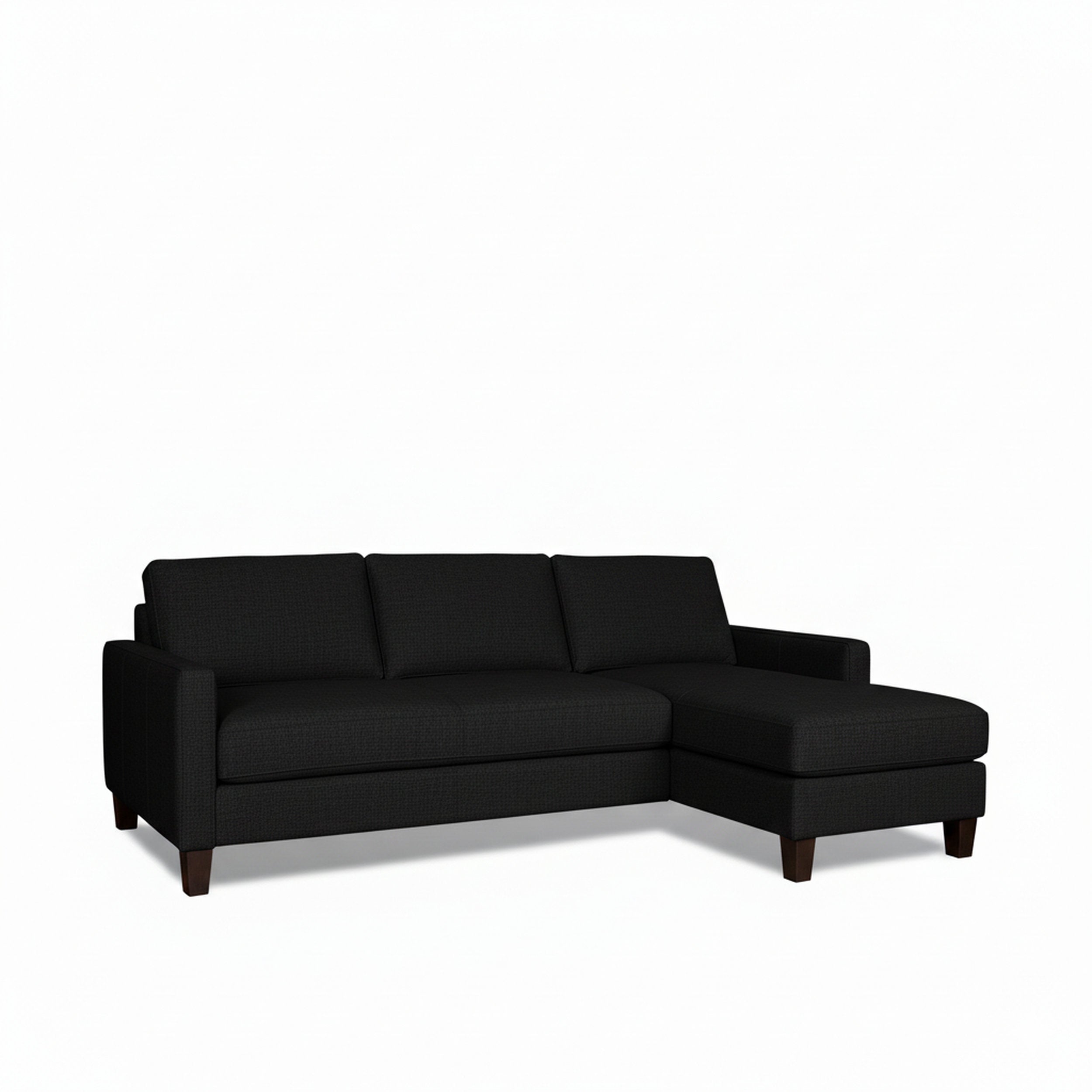 Black sectional sofa on a white background