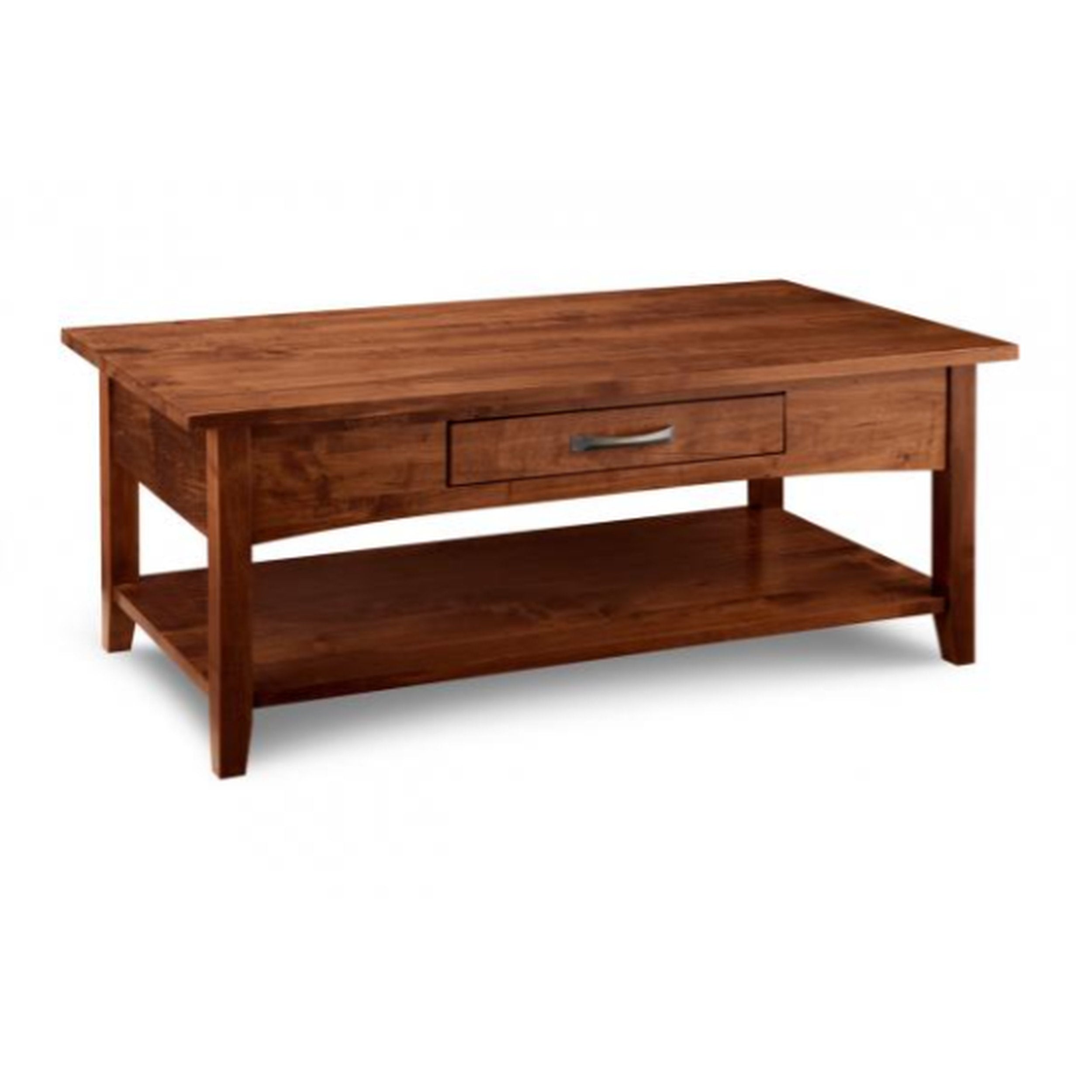 Wooden coffee table with a drawer on a white background