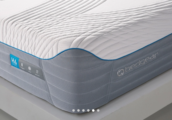 Close up of the H6 mattress showing white mattress and the base being gray