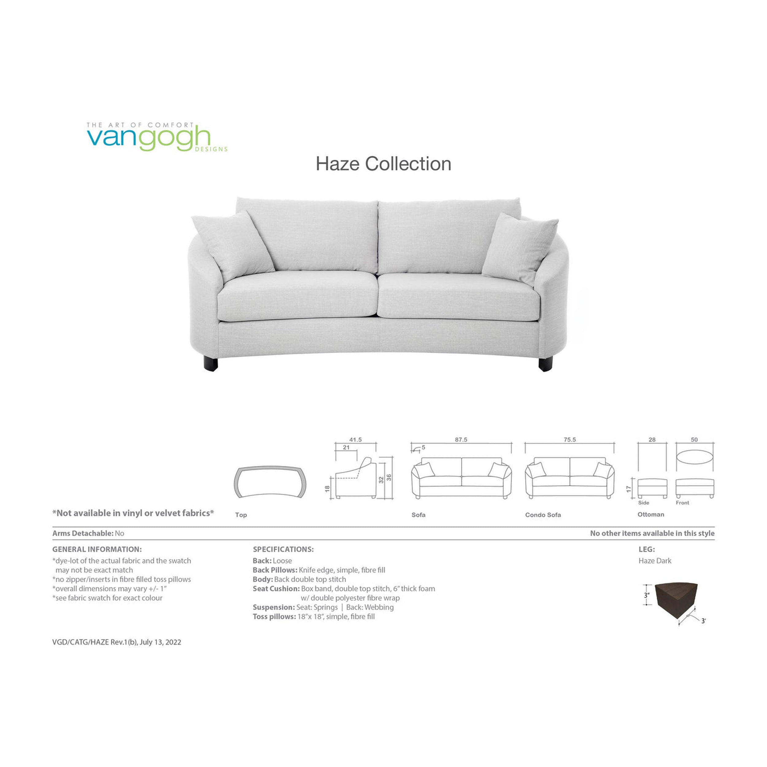 Gray sofa from the Haze Collection with Van Gogh logo on a white background