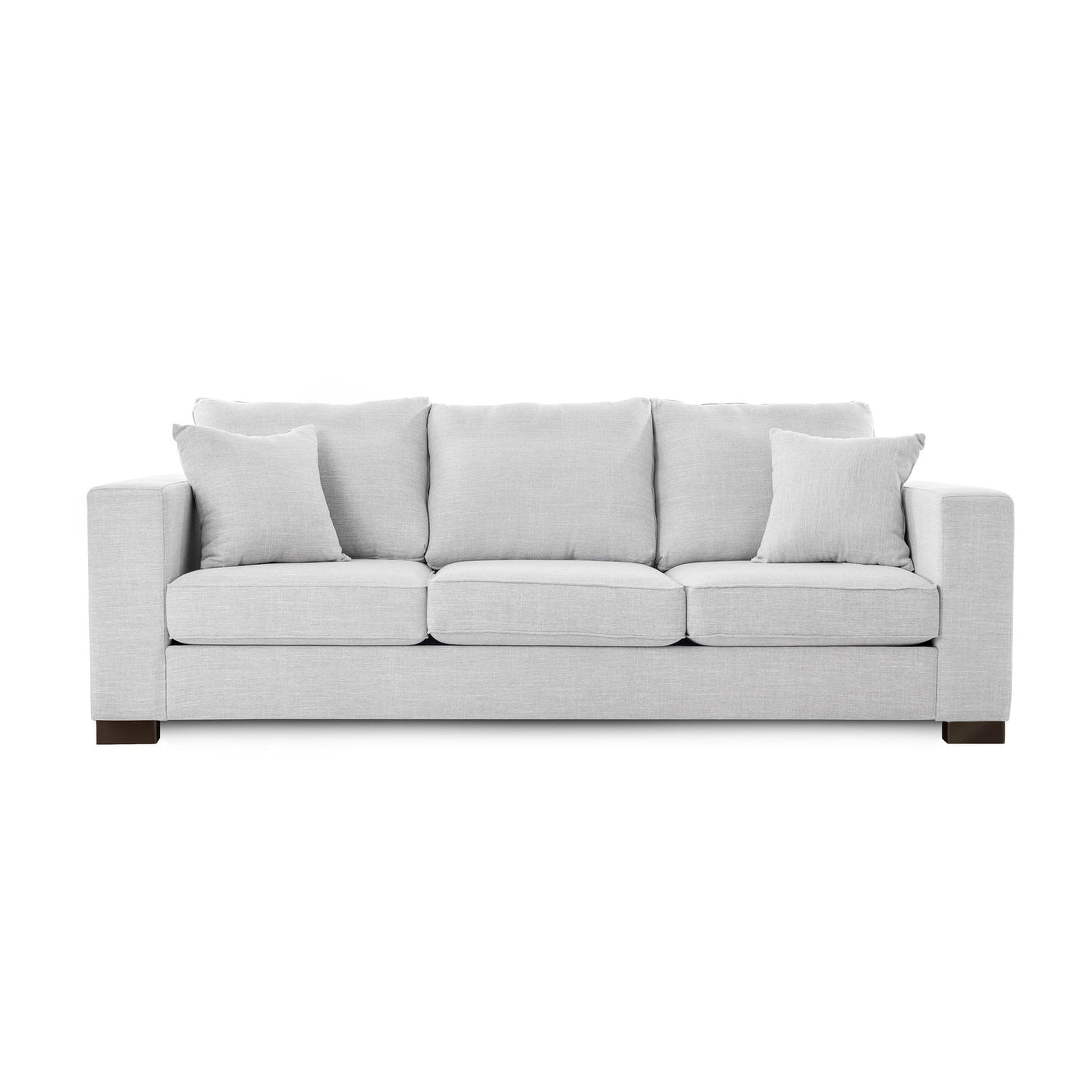 Kylie Gray sofa with two cushions on a white background