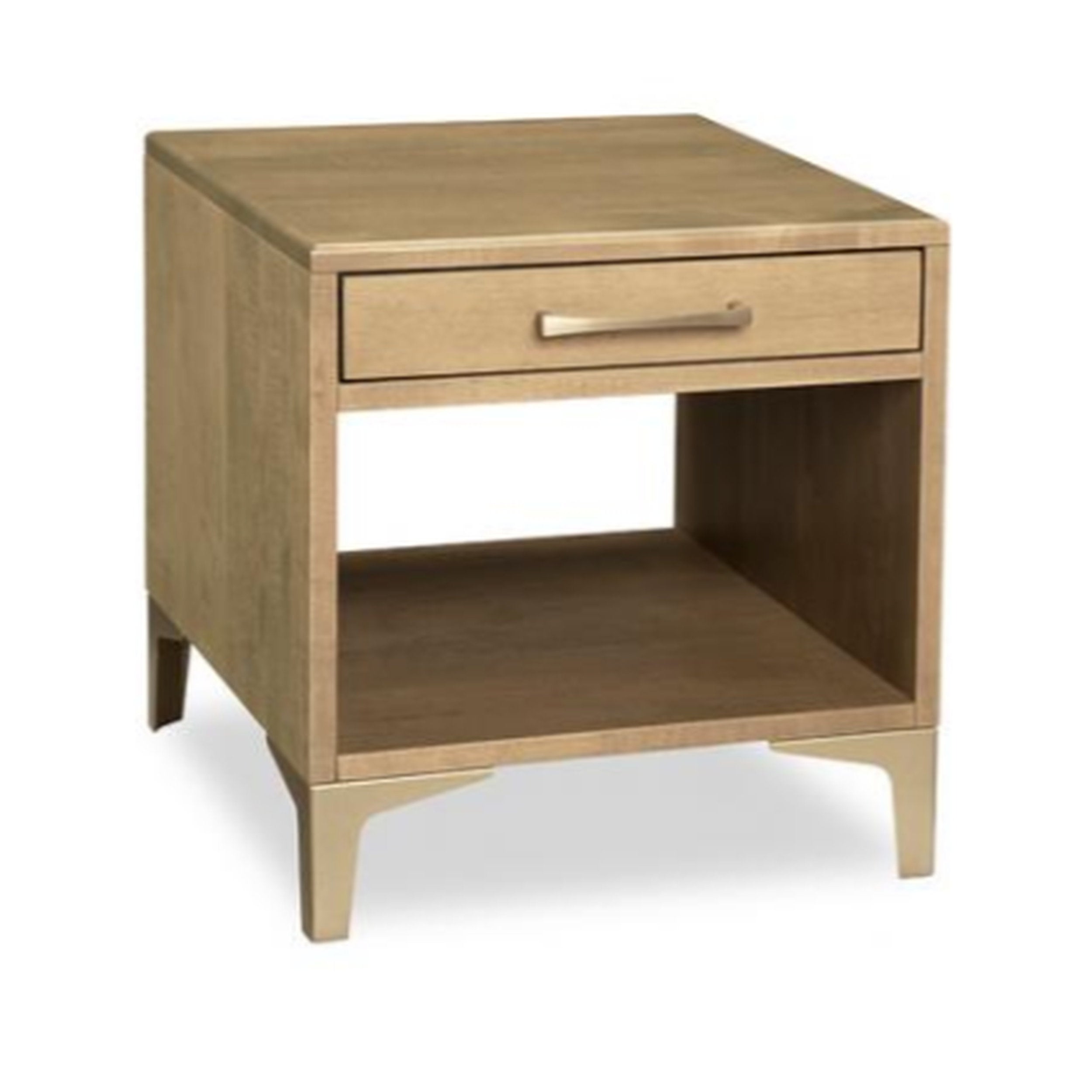 Wooden side table with a drawer on a white background