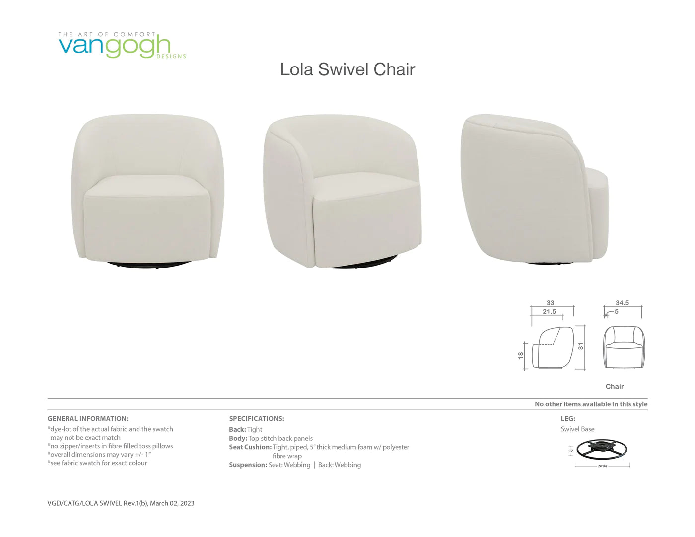 a spec sheet showing lola swivel chairs dimensions