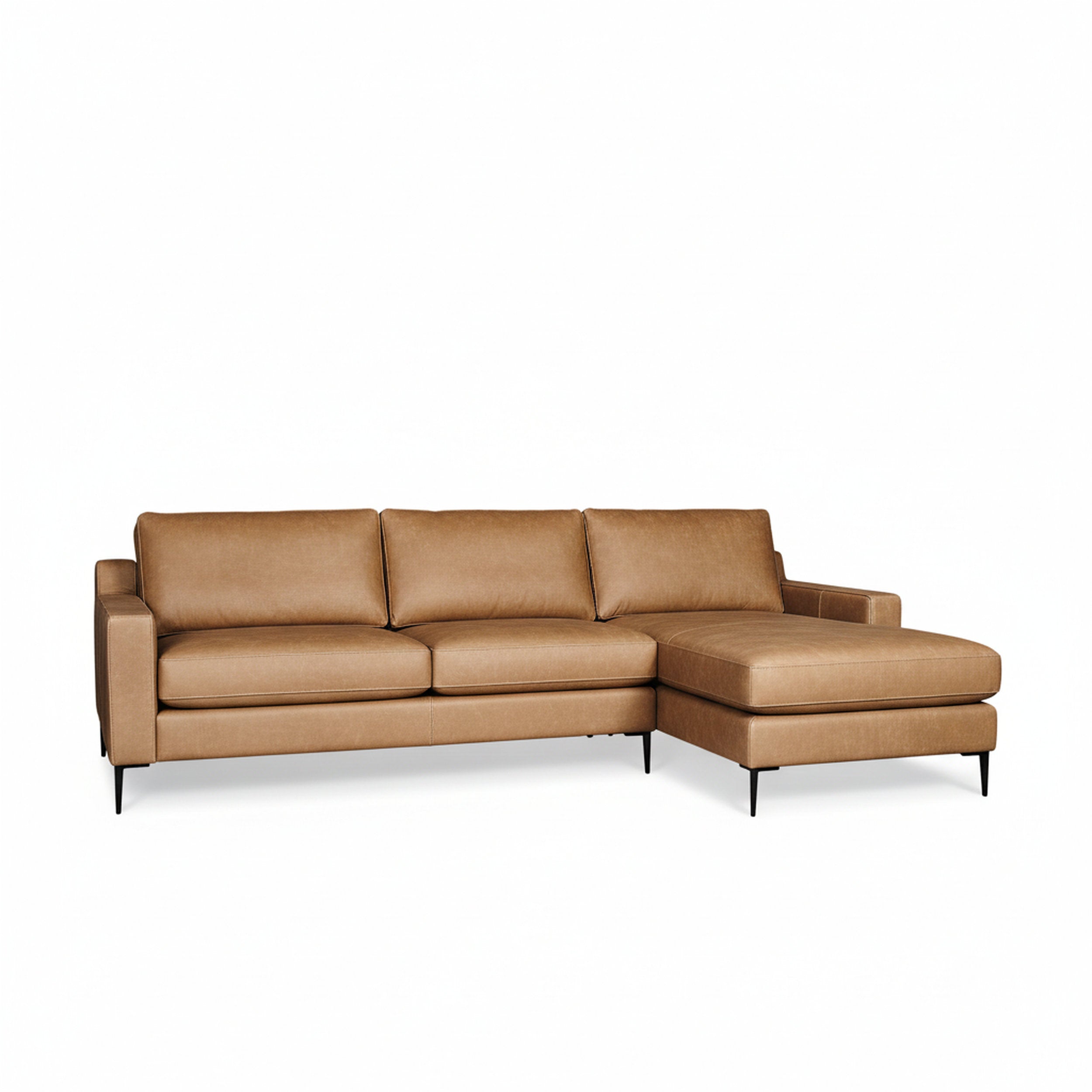 Brown leather sectional sofa on a white background