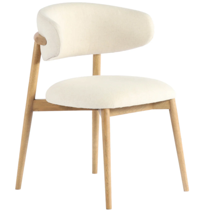 An off-white dining chair with a curved backrest and a solid ash wood frame.