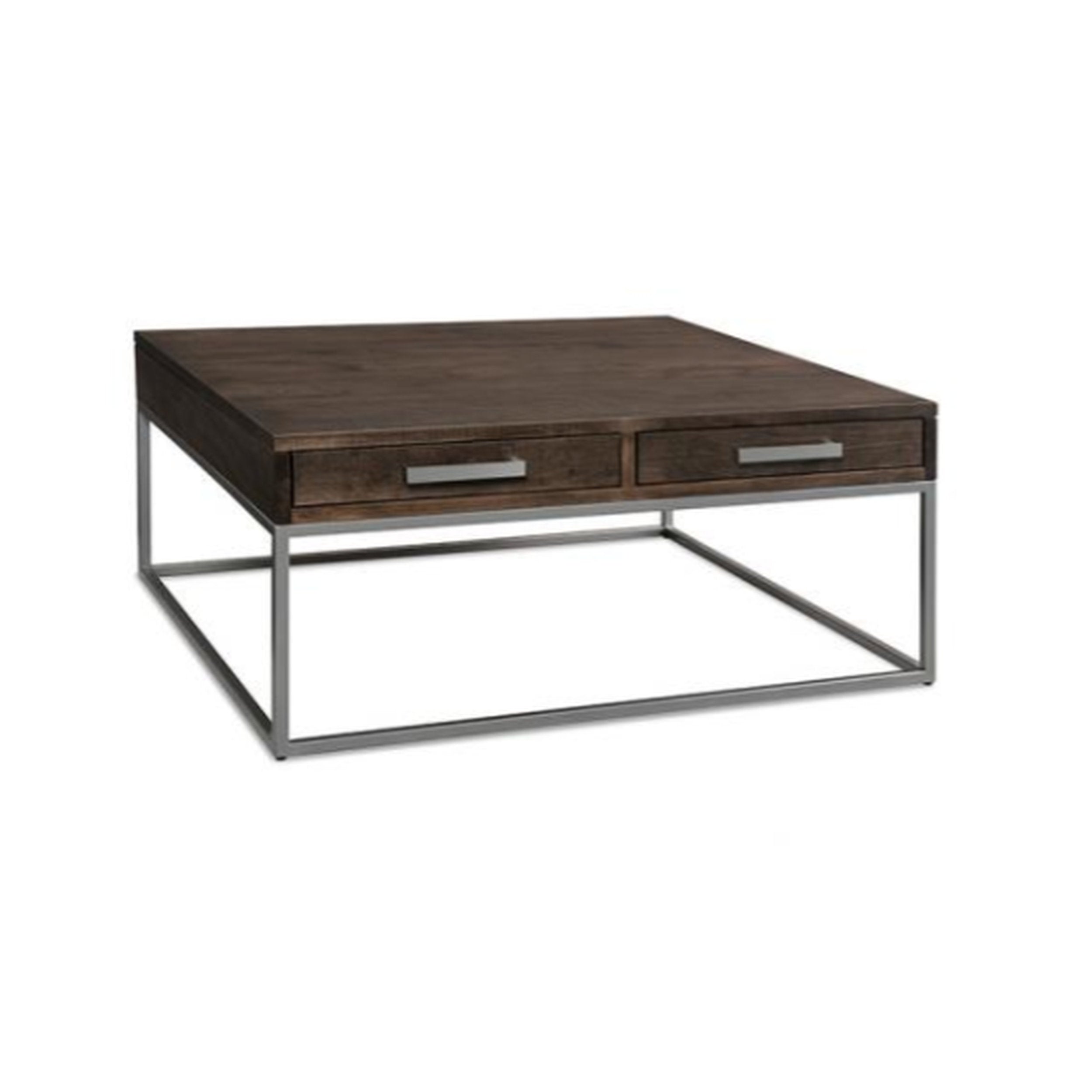 Wooden desk with metal frame on a white background