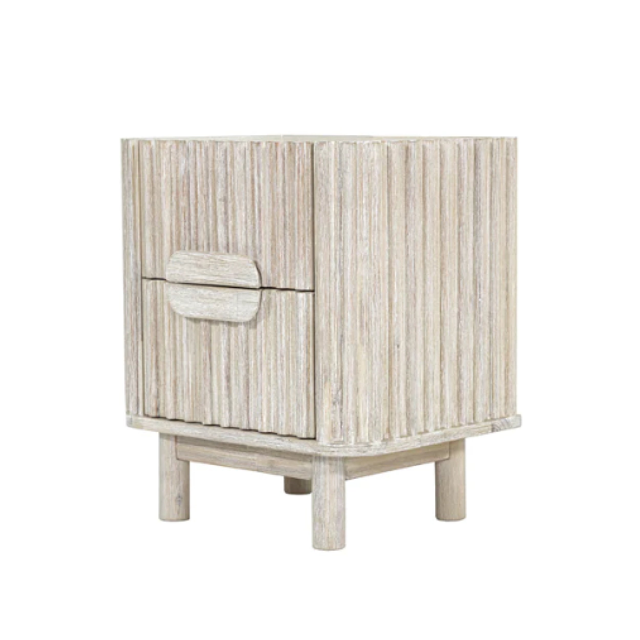 Wood Nightstand in a light beige color showing 2 drawers