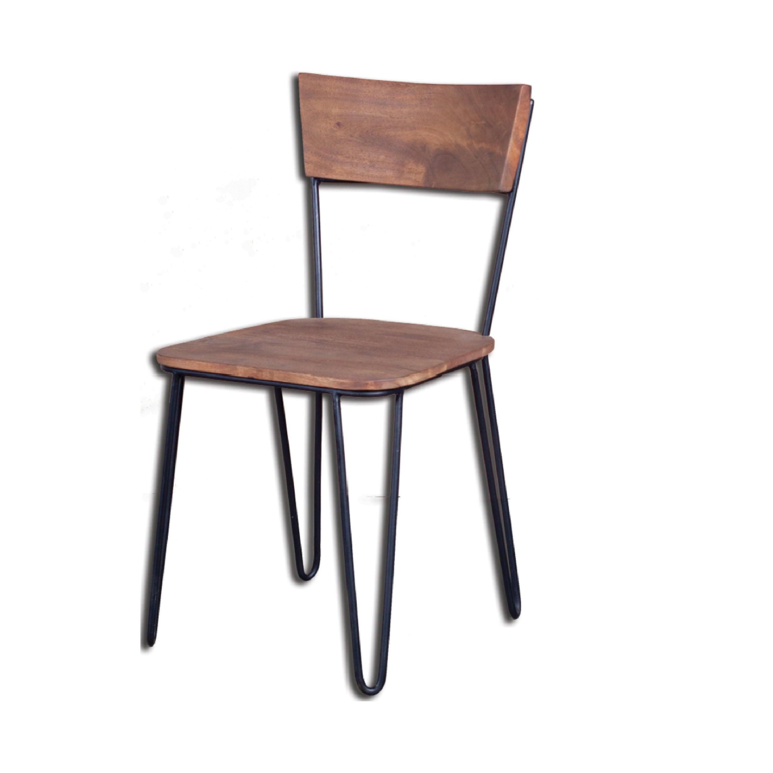 Wooden chair with metal legs on a white background