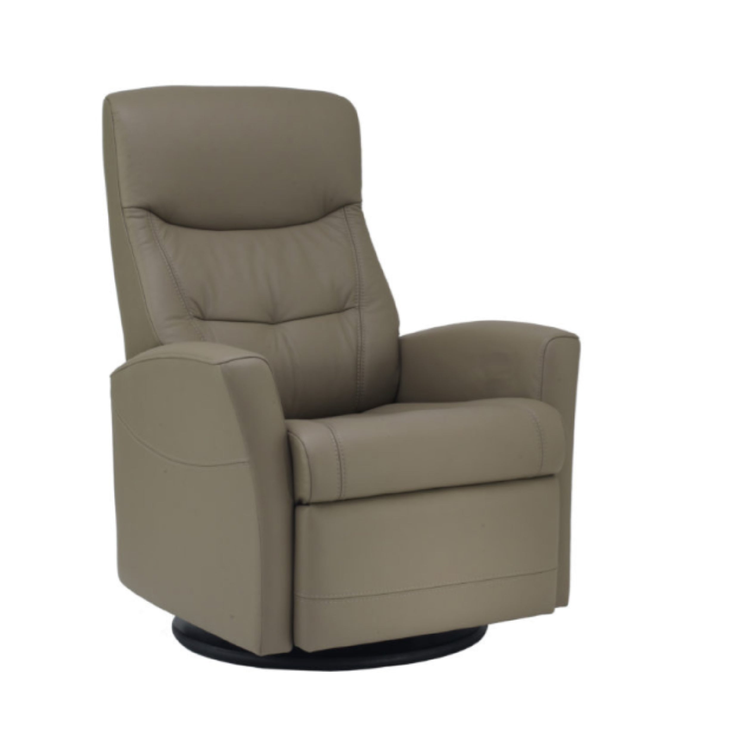 A beige Fjords Oslo recliner with manual release headrest angle, featuring a black base.
