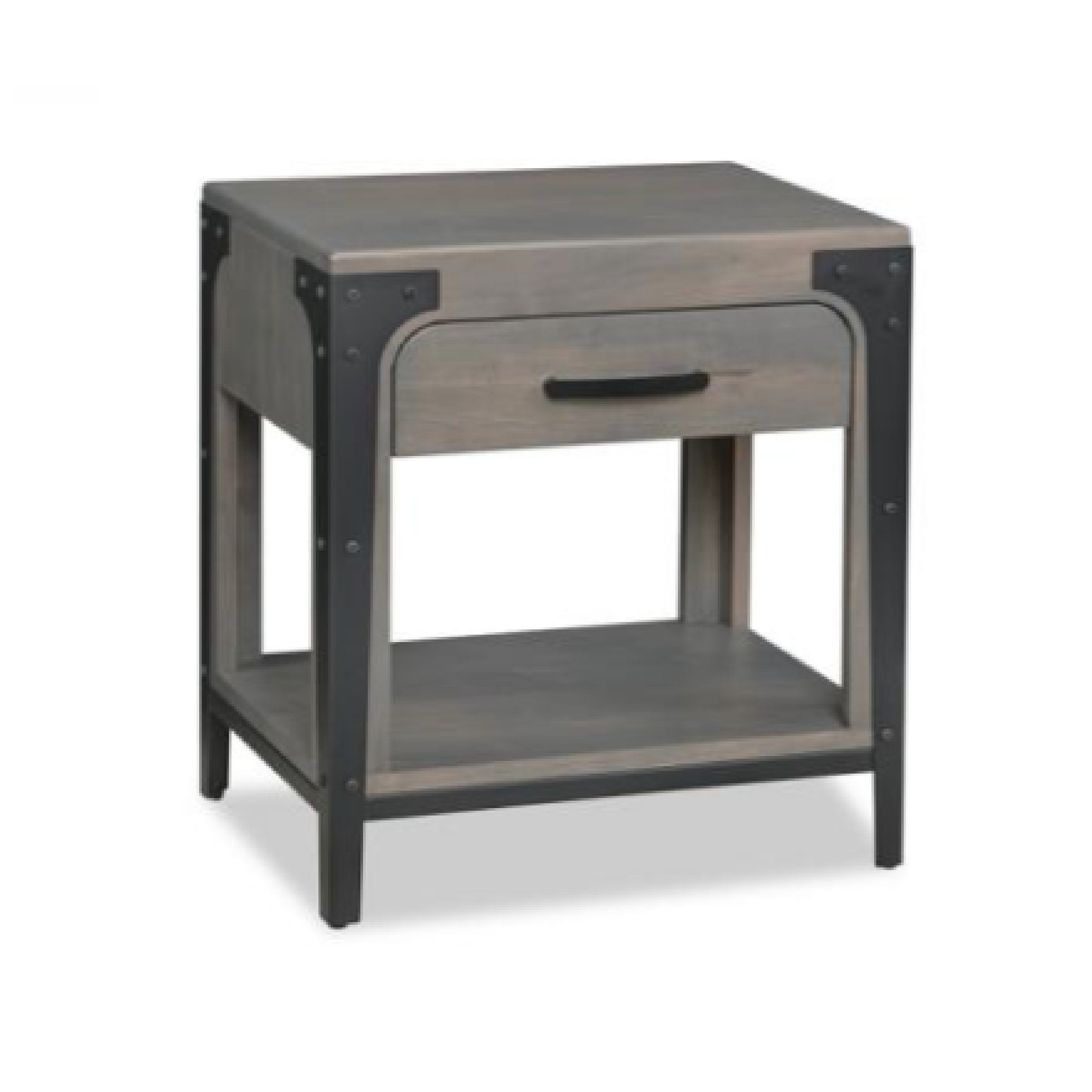 Side table with wooden top and metal frame on a white background