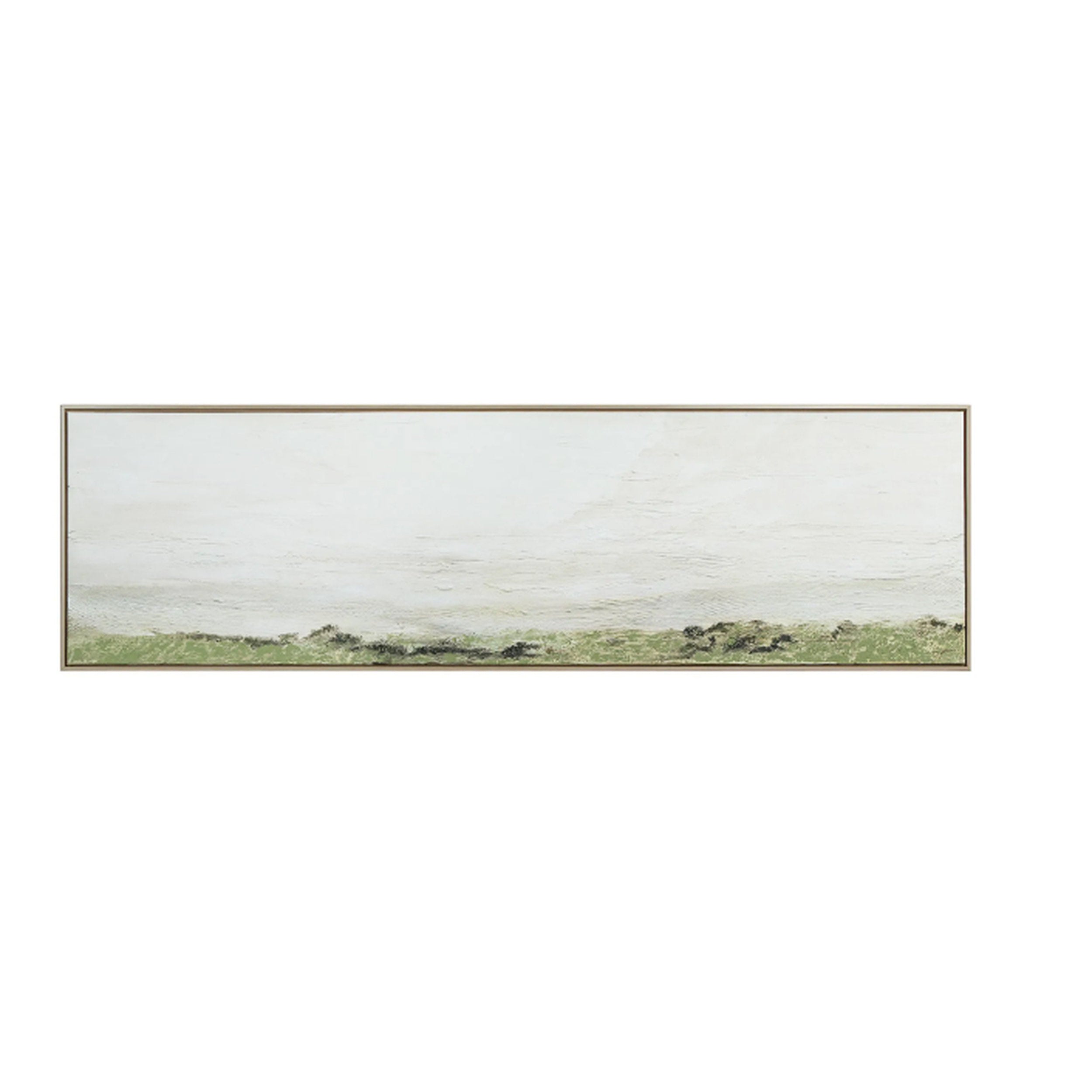 Framed landscape painting with a natural scene on a white background