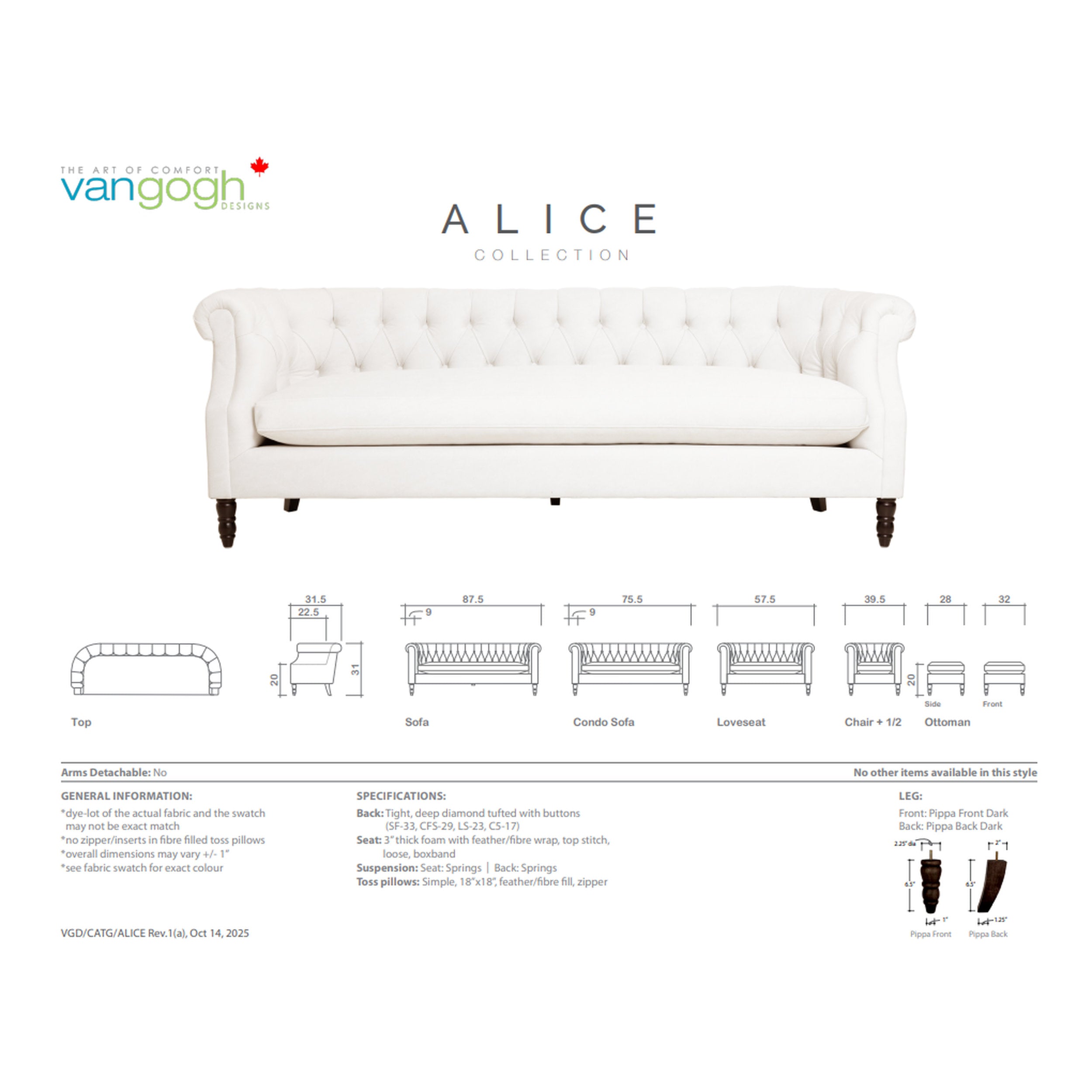 Alice dimension sheet