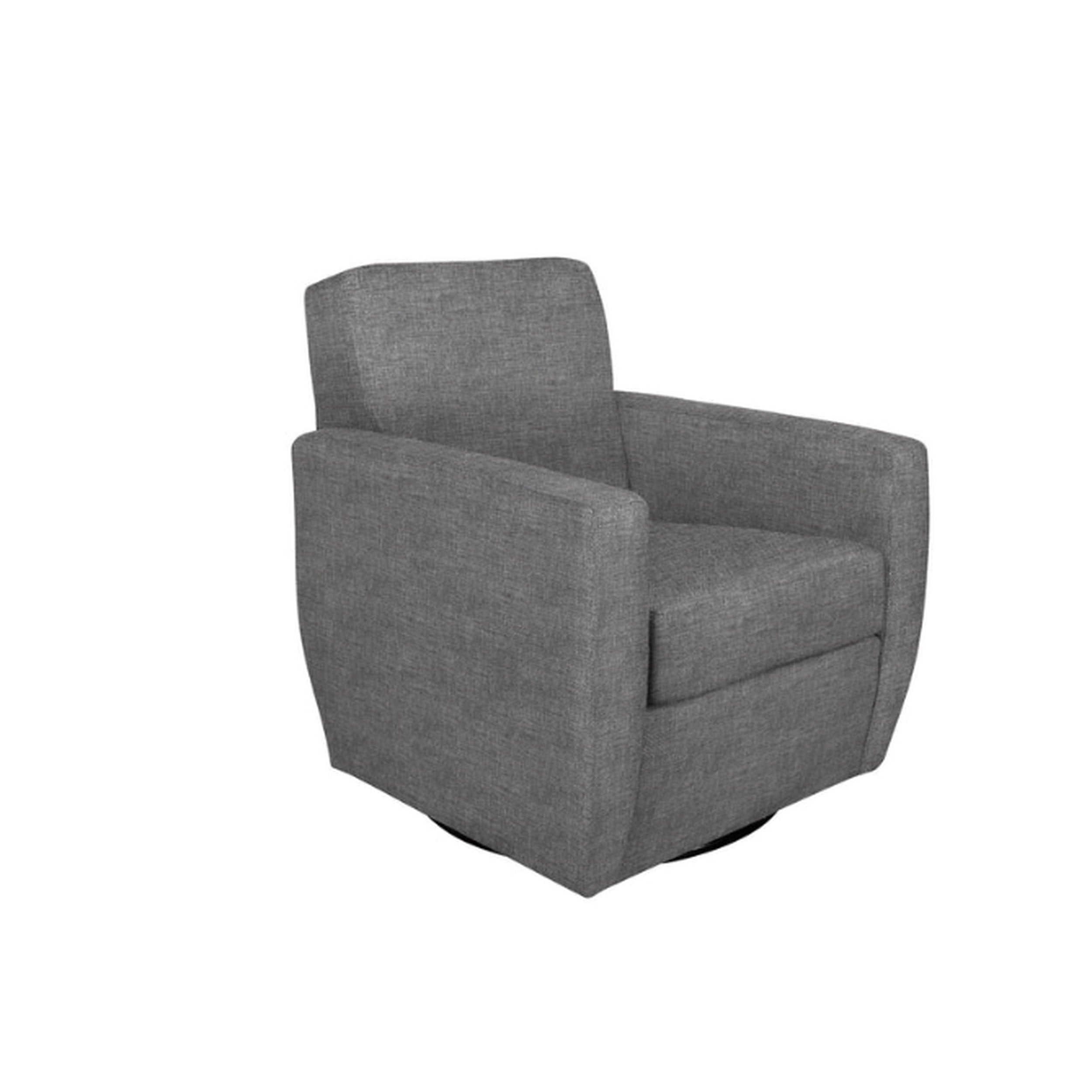 Gray upholstered armchair on a white background