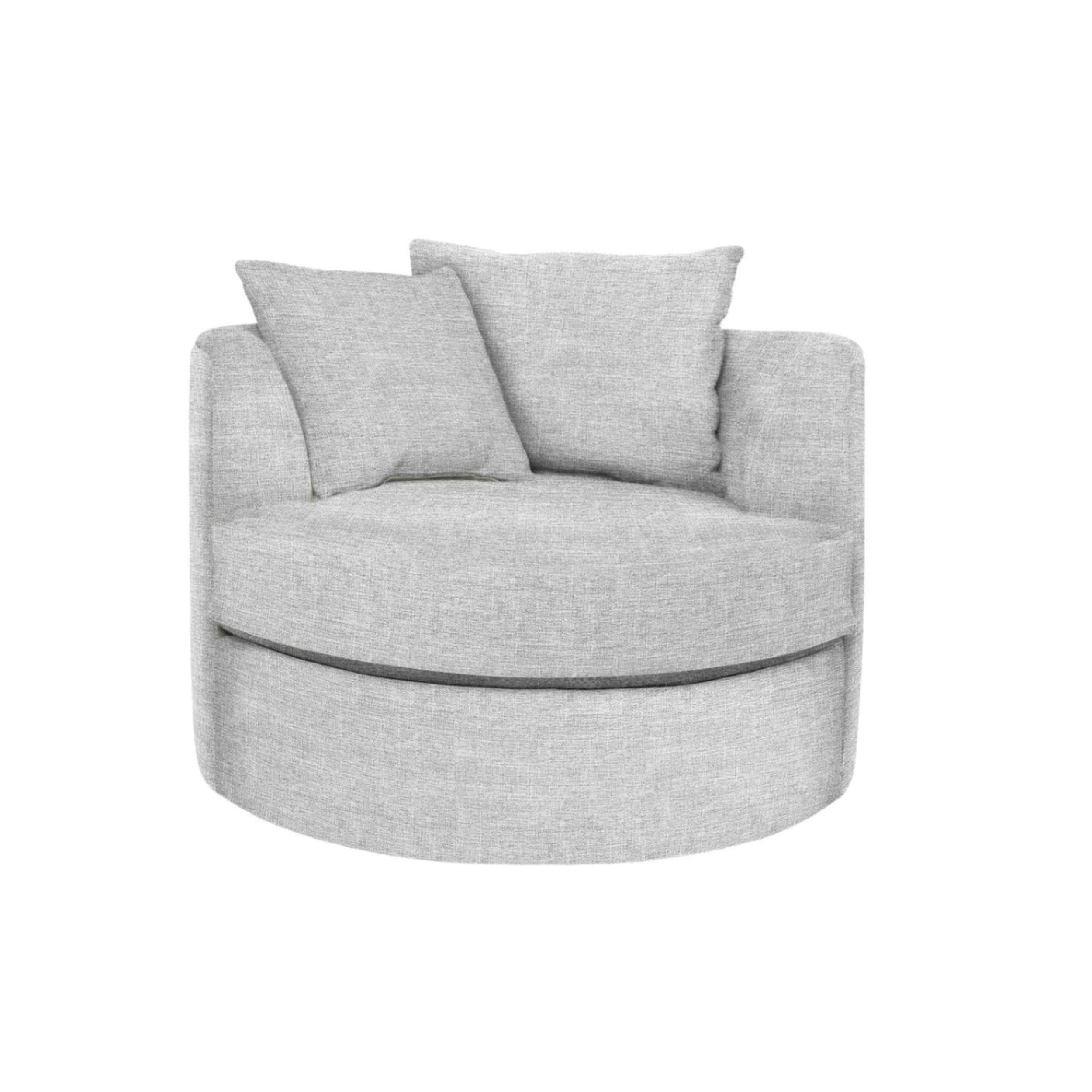 Gray swivel chair with cushions on a white background