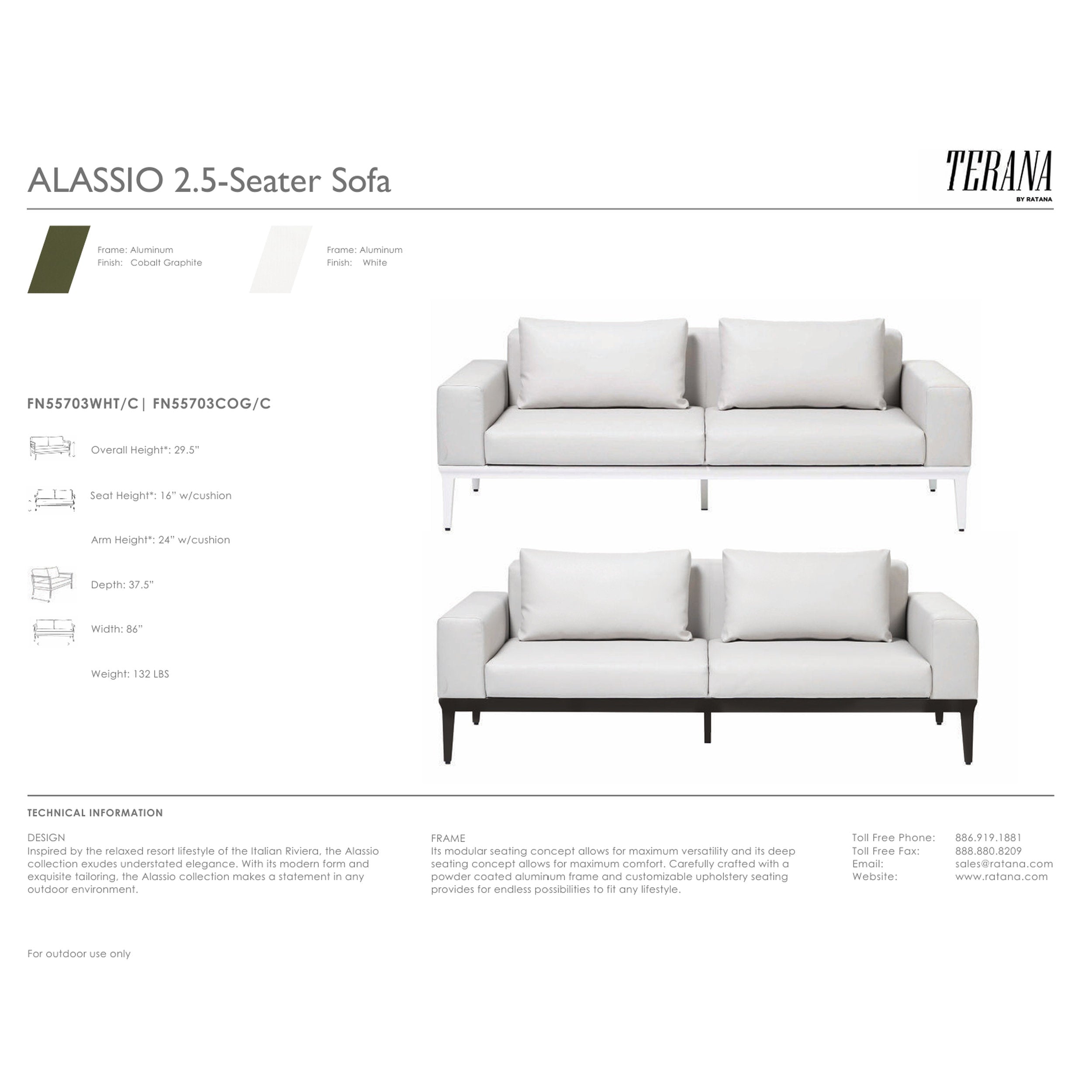 Allasio 2.5 Seater Sofa - Colbalt Graphite