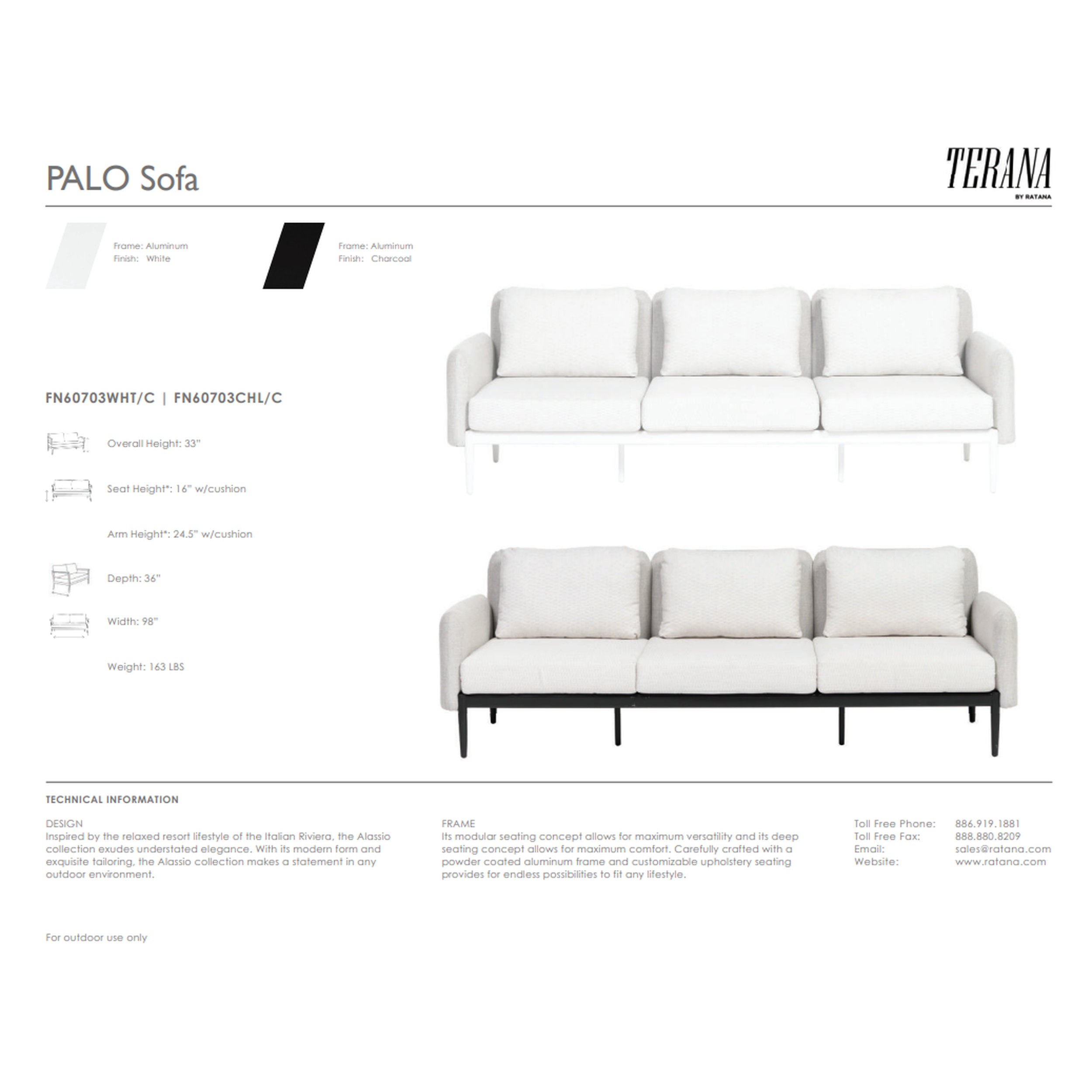 Palo Sofa - Fabric: Canvas Seasalt by Ratana, white canvas upholstery on aluminum frame with charcoal legs, modern, inviting.