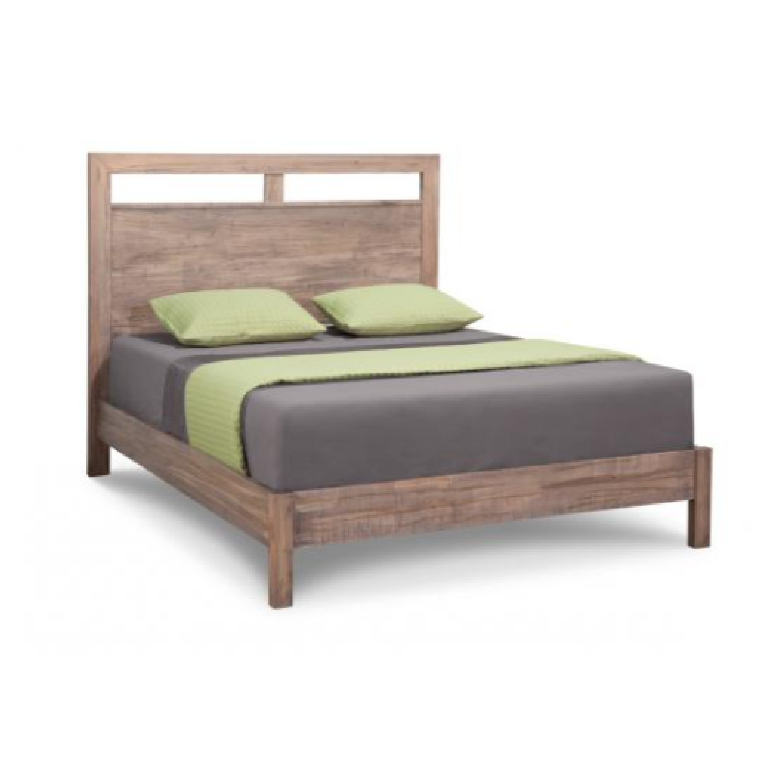 A brown Steel City bed frame with a headboard, featuring a natural mattress and two pillows.