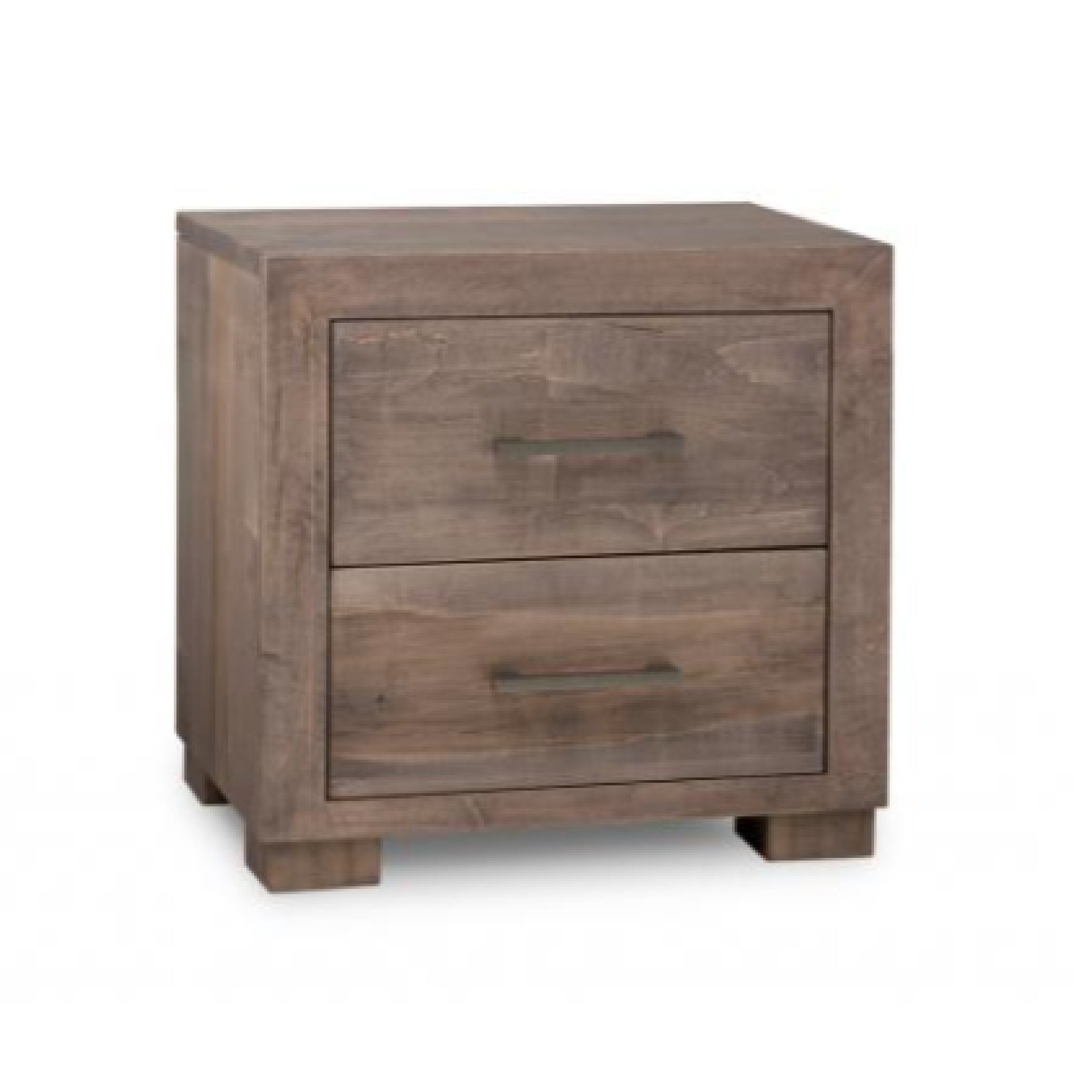 Wooden nightstand with two drawers on a white background