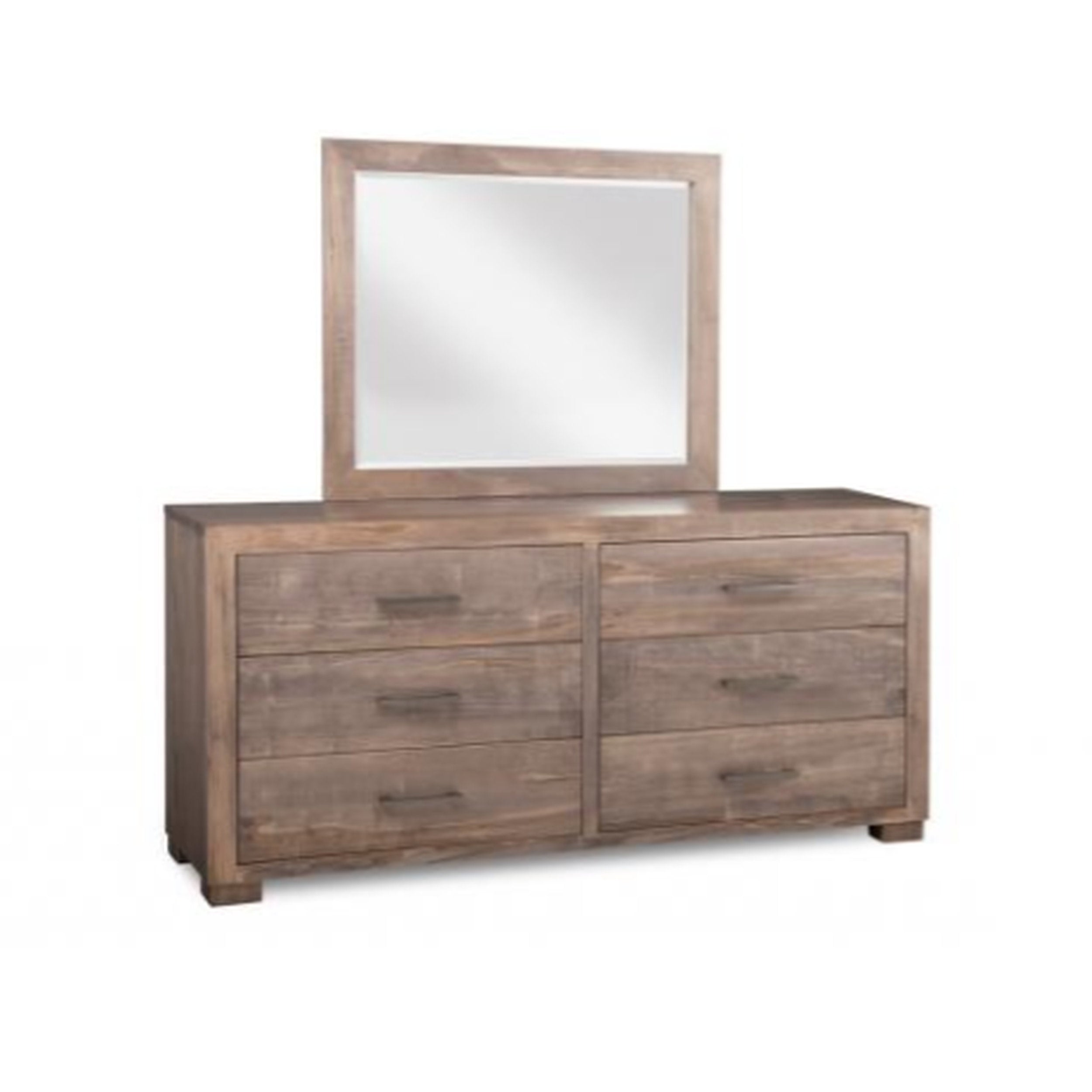 Wooden dresser with mirror on a white background