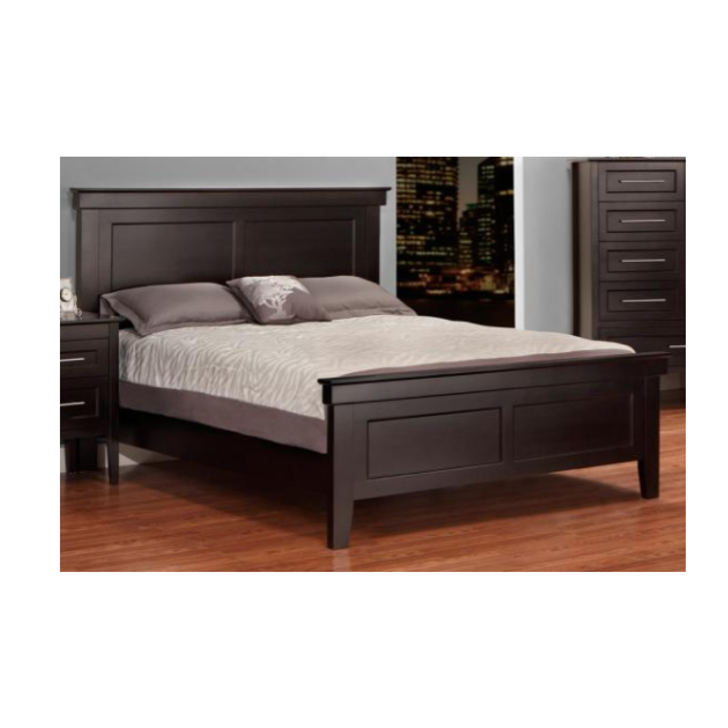 stockholm bed frame with a low footboard in a dark brown wood