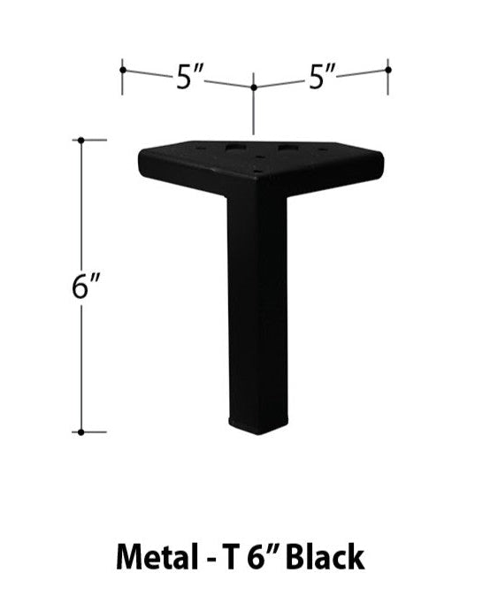 Van Gogh Designs T 6" Black metal stool with rectangular top, 6" tall, 5" wide, sturdy leg base, industrial design rugged.