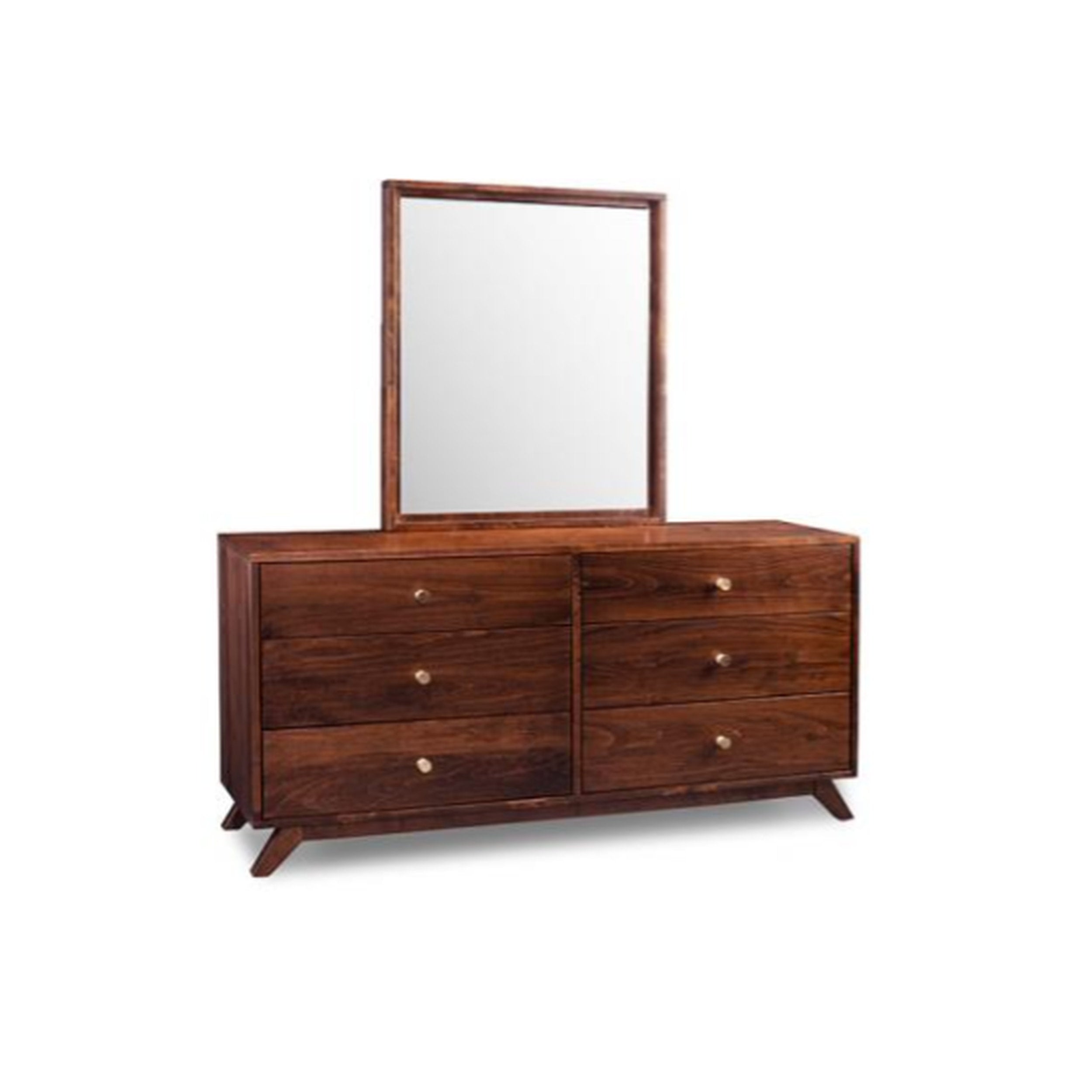 Wooden dresser with mirror on a white background
