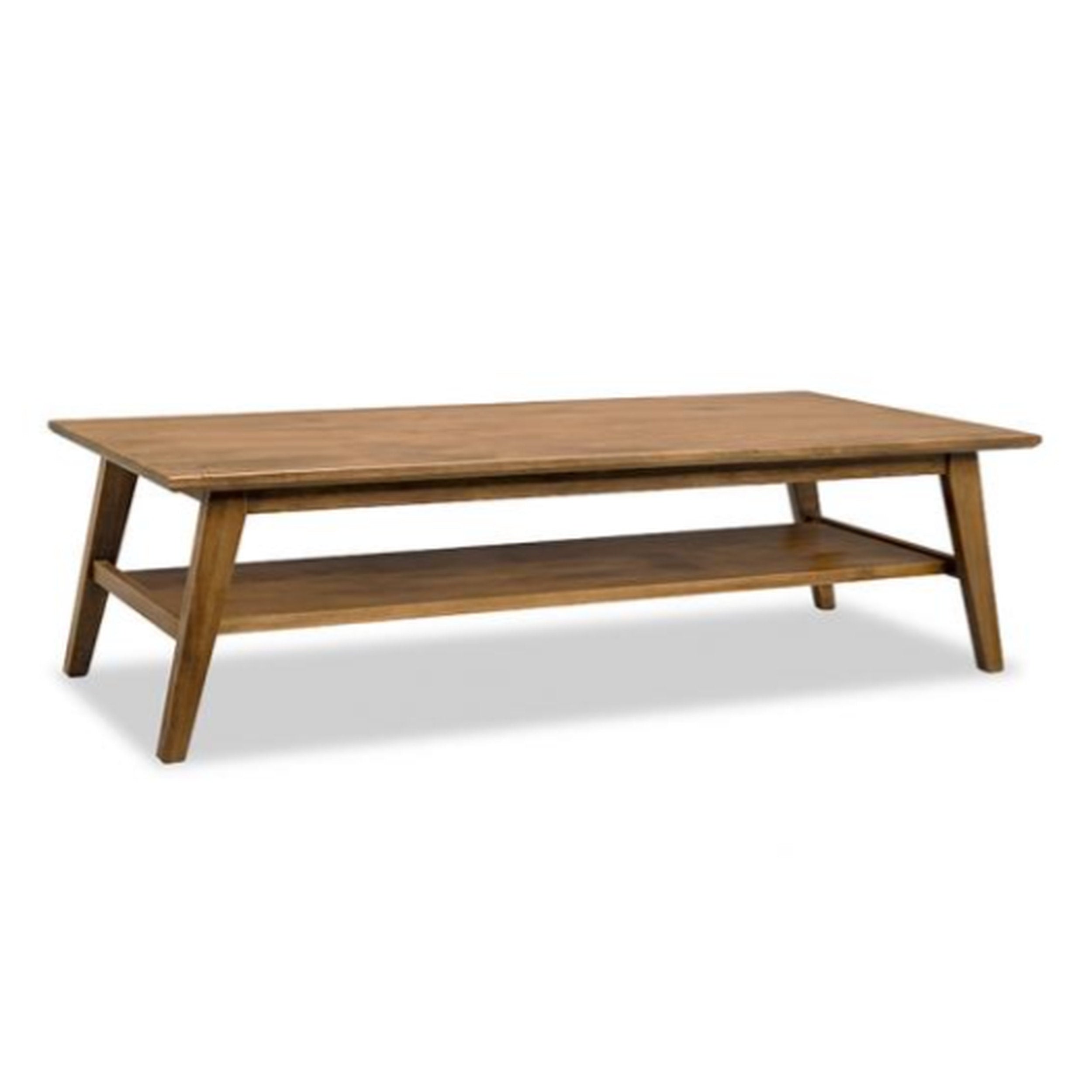 Wooden coffee table with a shelf on a white background